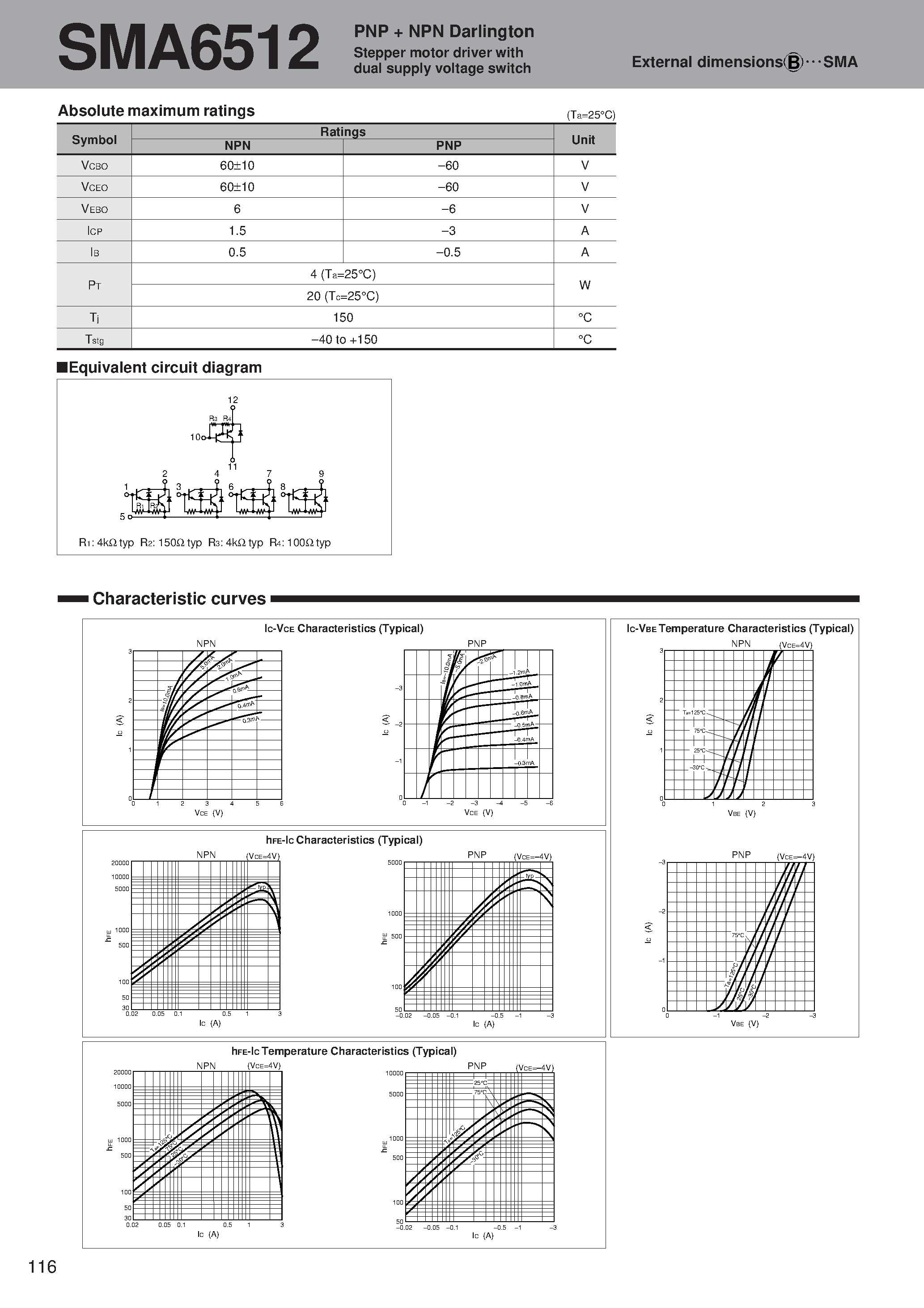 Даташит SMA6512 - PNP + NPN Darlington Stepper motor driver with dual supply voltage switch страница 1