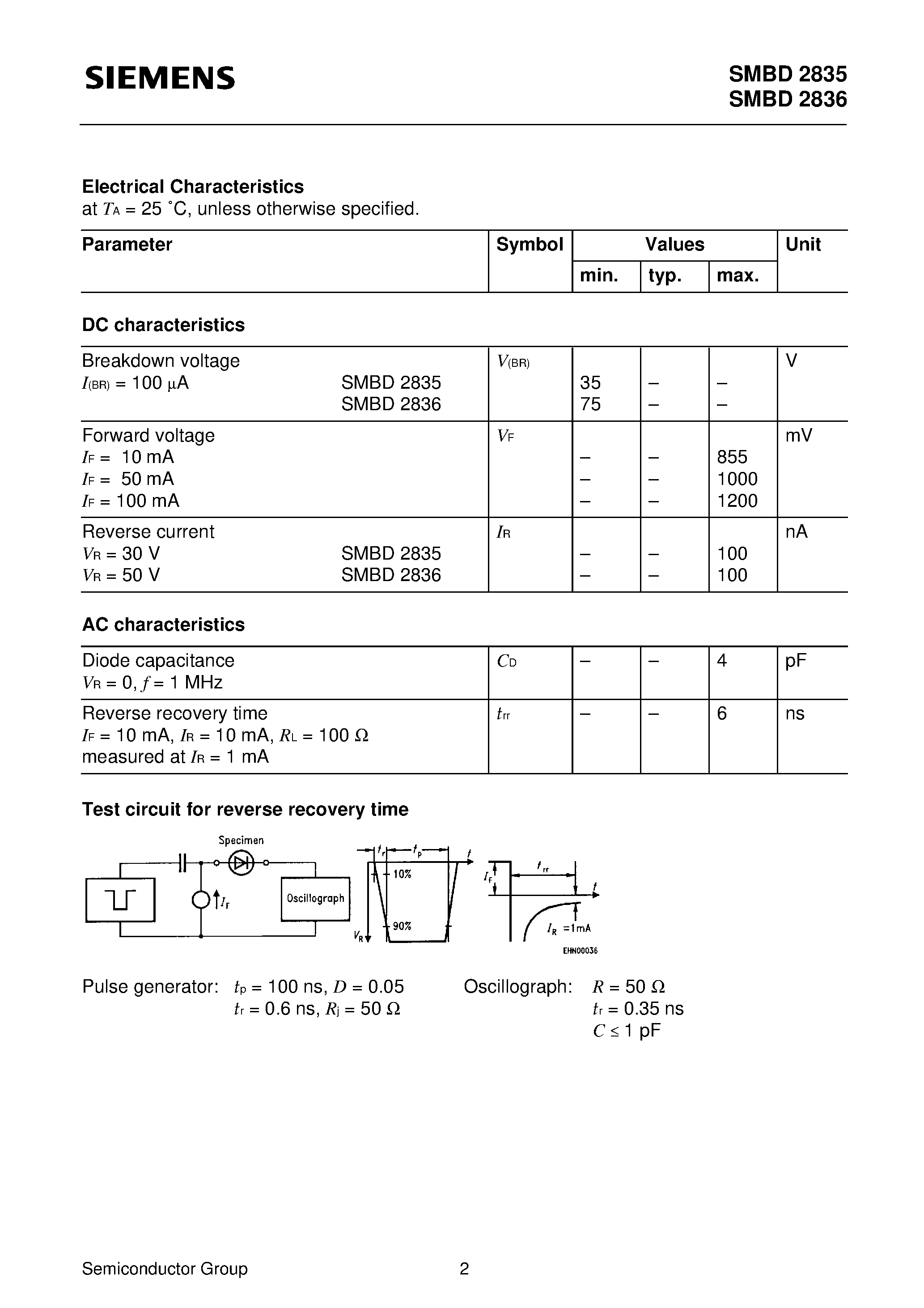 Даташит на микросхему SMBD2836 страница 2 Даташит SMBD2836 - Silicon Switching Diode Array страница 2