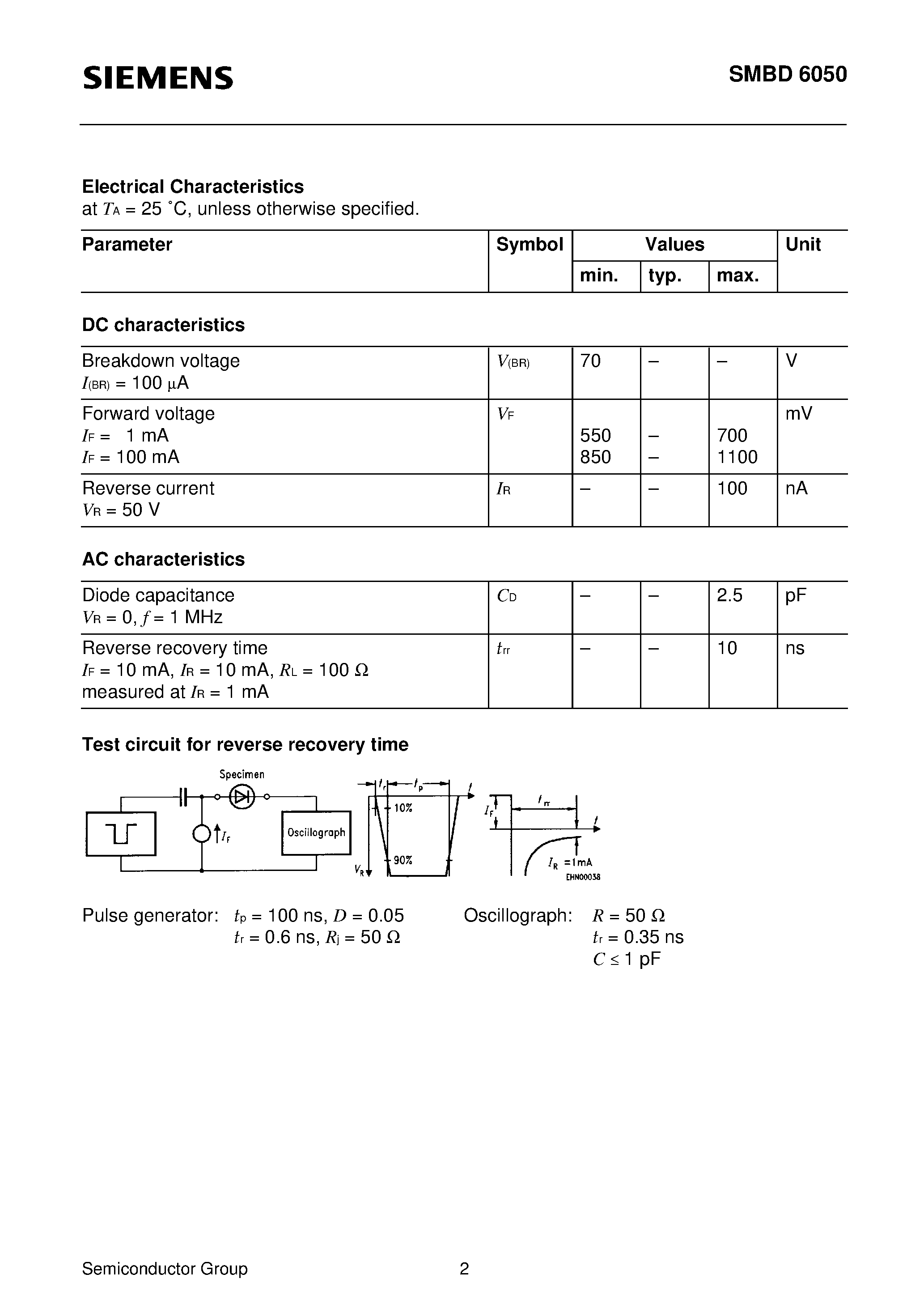 Datasheet SMBD6050 page 2 Datasheet SMBD6050 - Silicon Switching Diode page 2