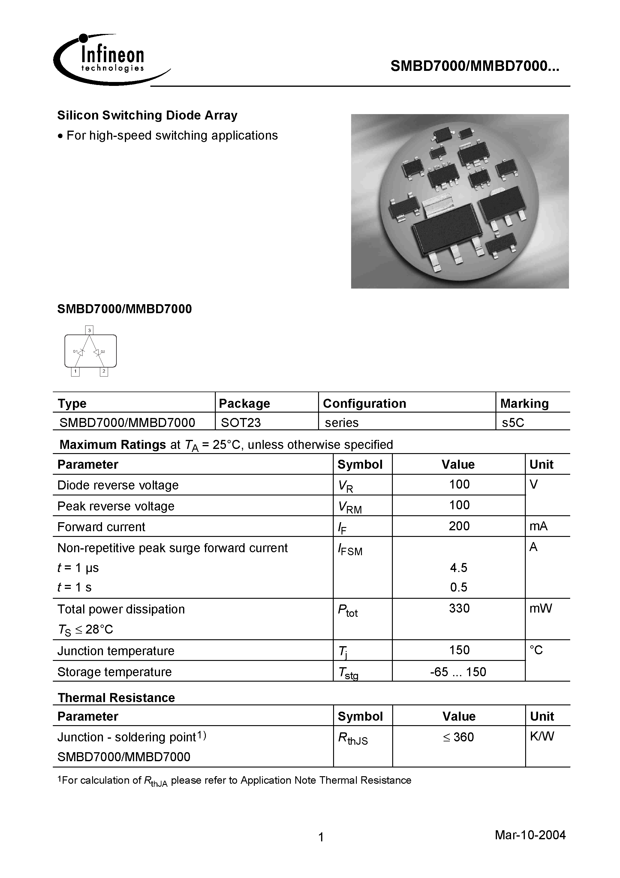 Datasheet SMBD7000 - Silicon Switching Diode Array page 1