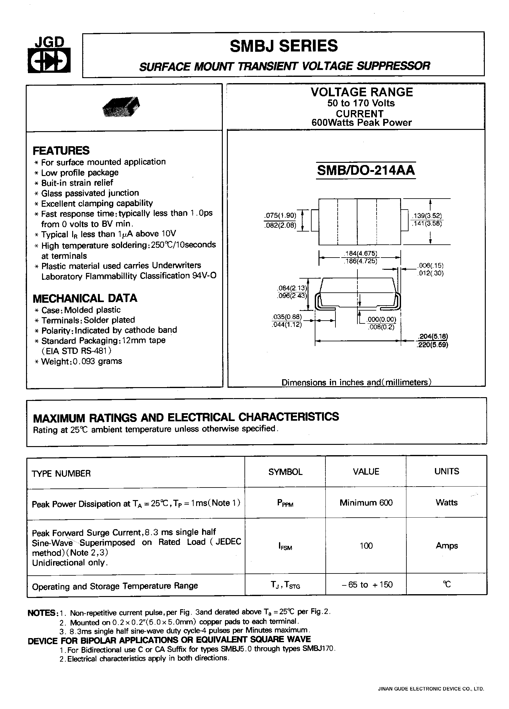 Datasheet SMBJ28 - SURFACE MOUNT TRANSIENT VOLTAGE SUPPRESSOR page 1