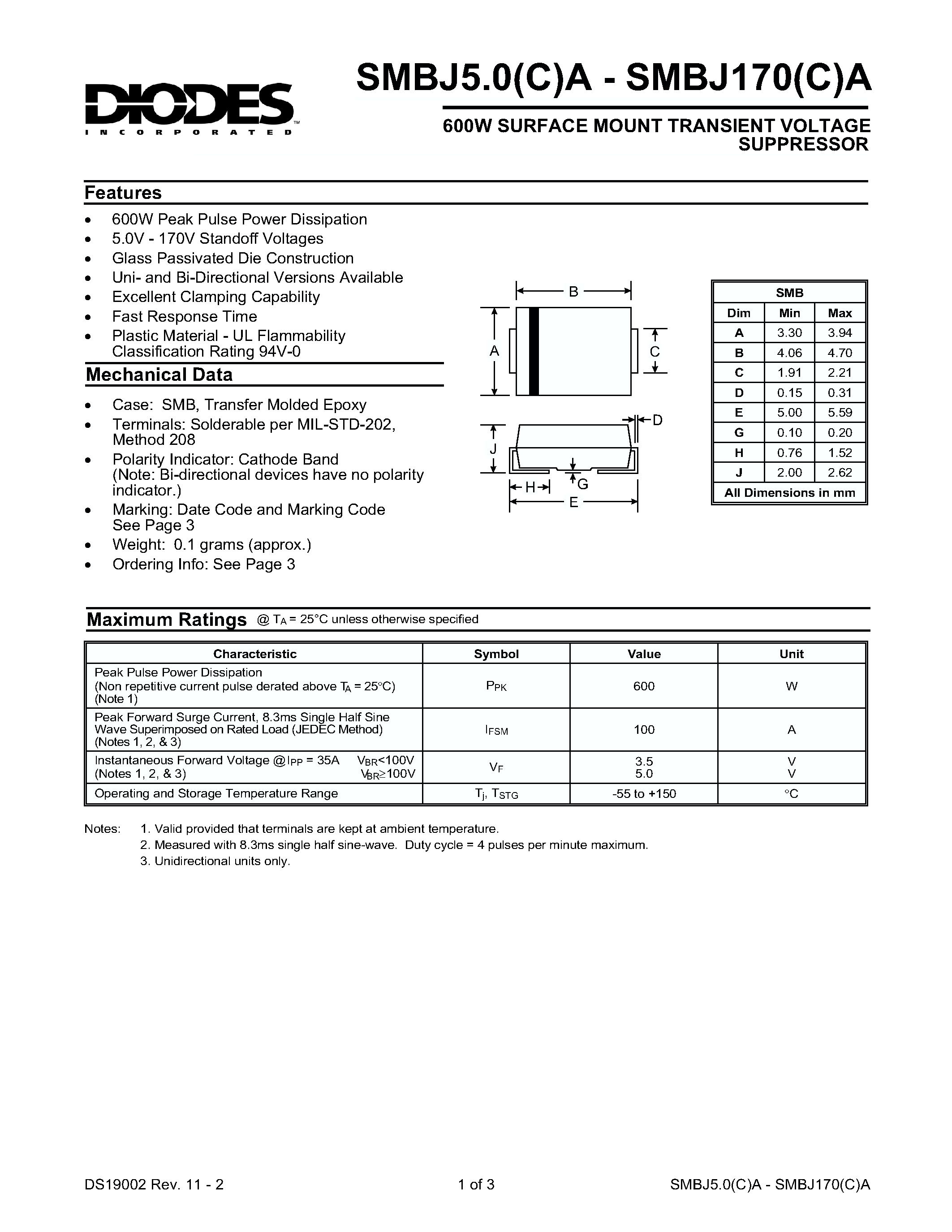 Datasheet SMBJ40 page 1 Datasheet SMBJ40 - UNI- AMD BI-DIRECTIONAL SURFACE MOUNT page 1