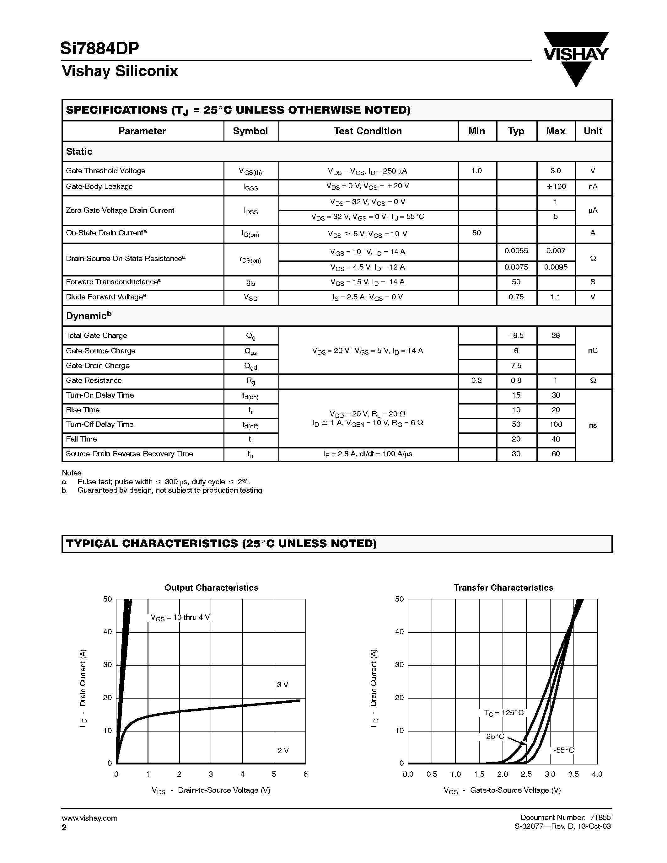 Даташит SI7884DP - N-Channel 40-V (D-S) MOSFET страница 2