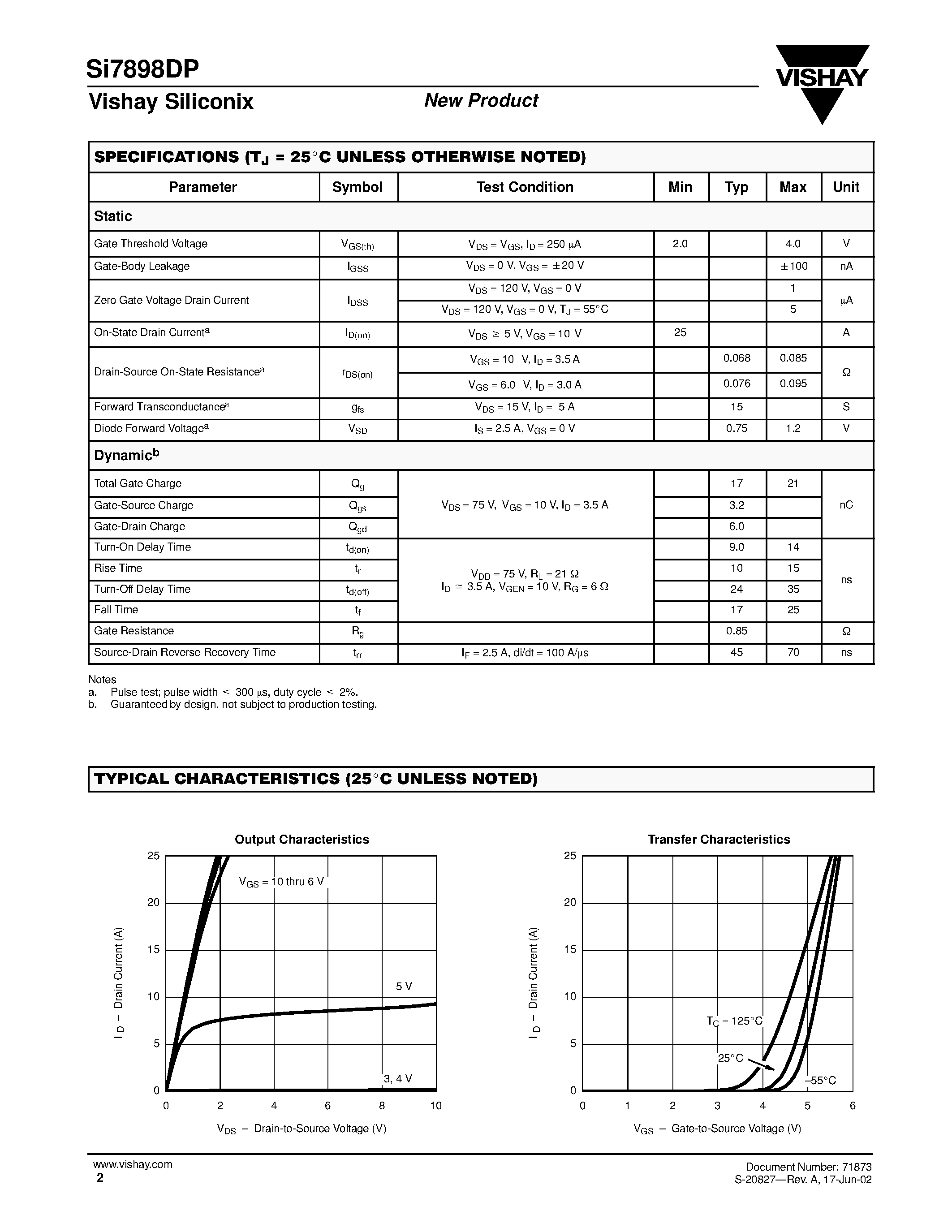 Даташит SI7898DP - N-Channel 150-V (D-S) MOSFET страница 2