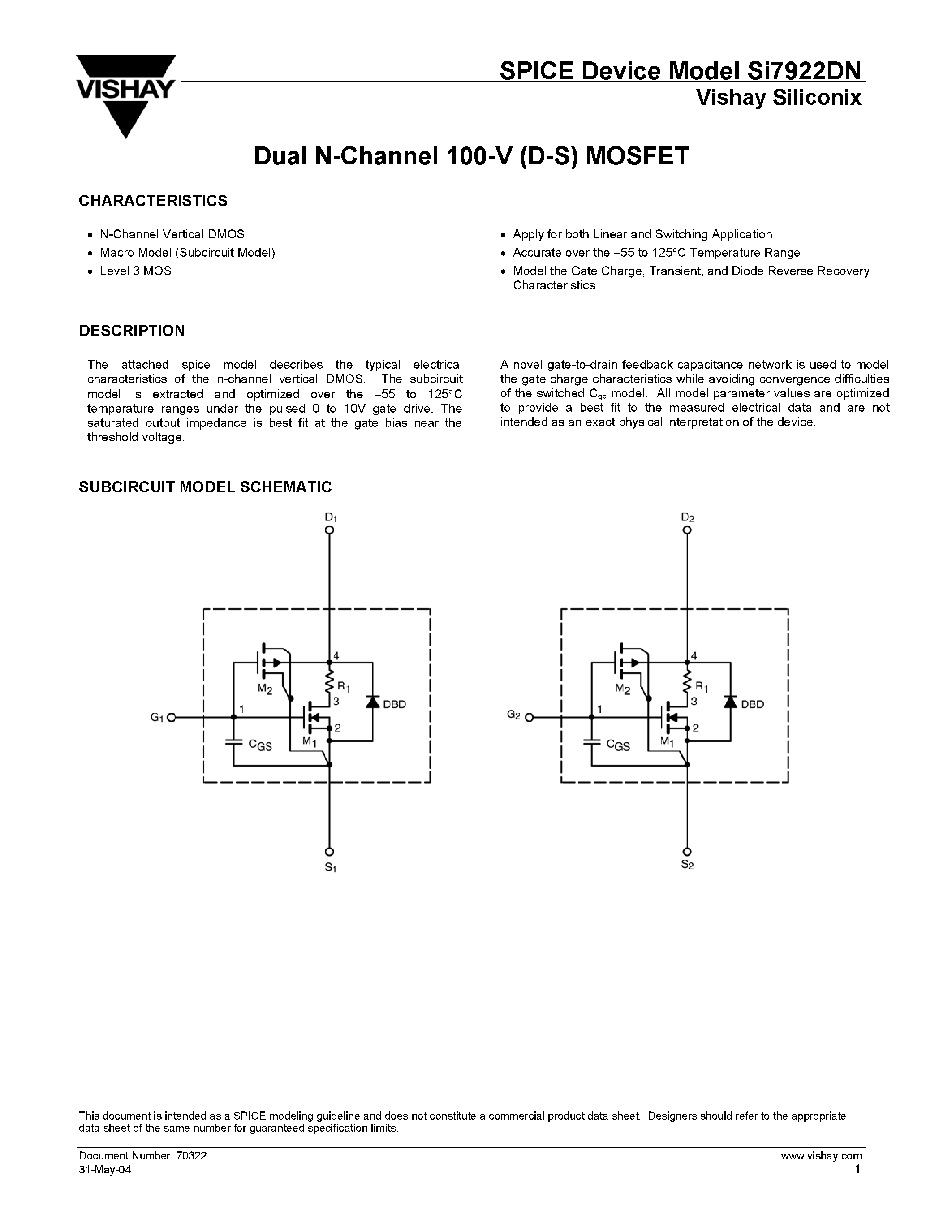 Даташит SI7922DN - Dual N-Channel 100-V (D-S) MOSFET страница 1