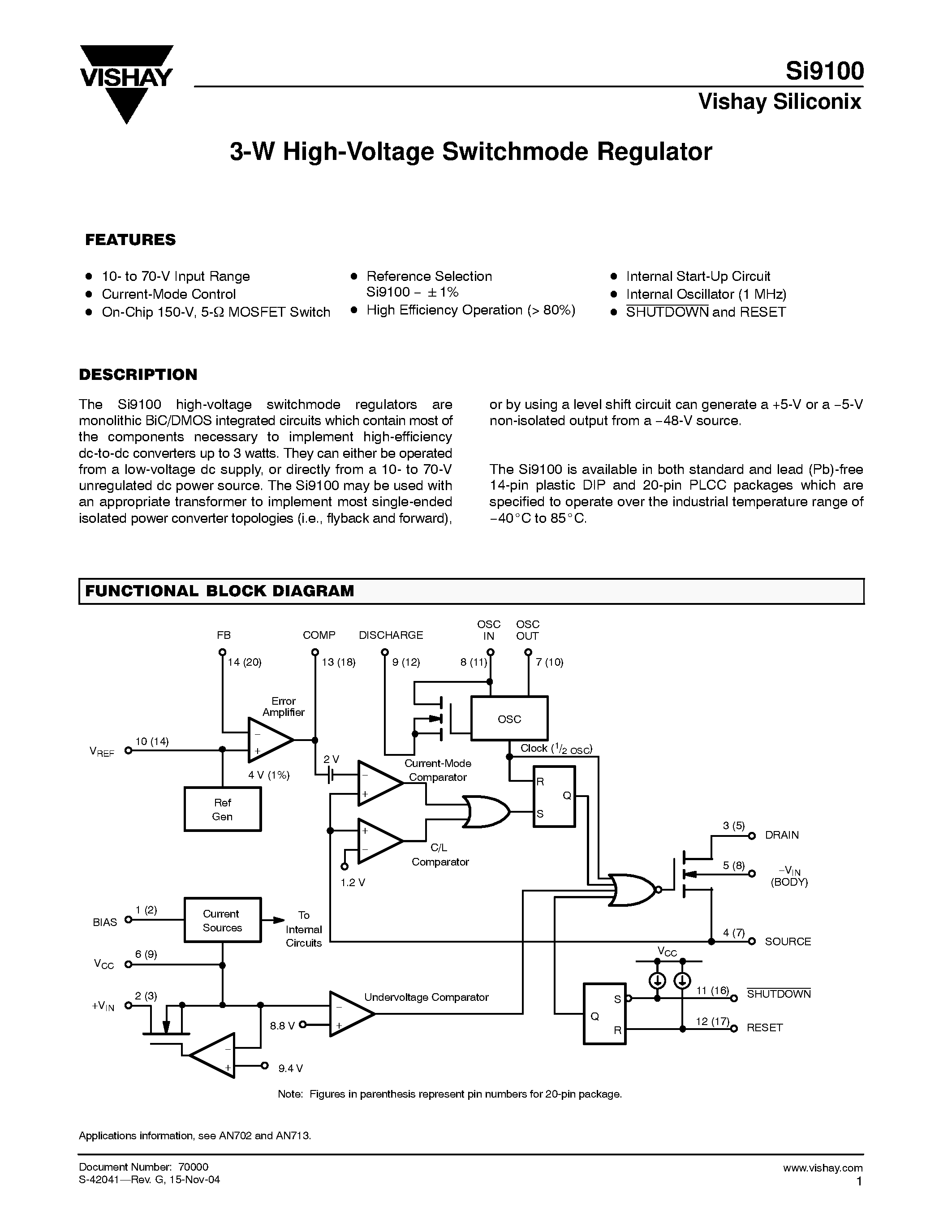 Даташит SI9100DJ02-E3 - 3-W High-Voltage Switchmode Regulator страница 1