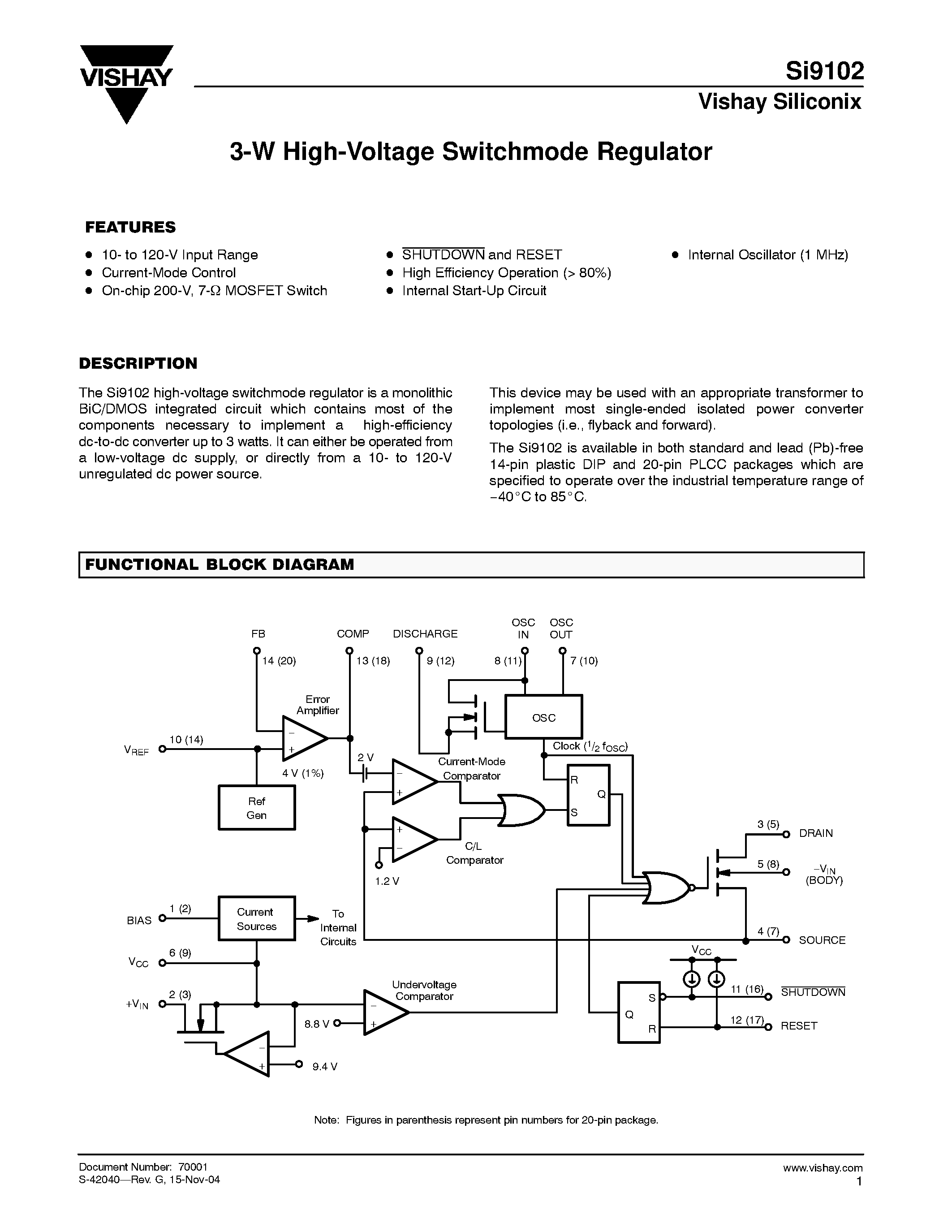 Даташит SI9102DJ02-E3 - 3-W High-Voltage Switchmode Regulator страница 1