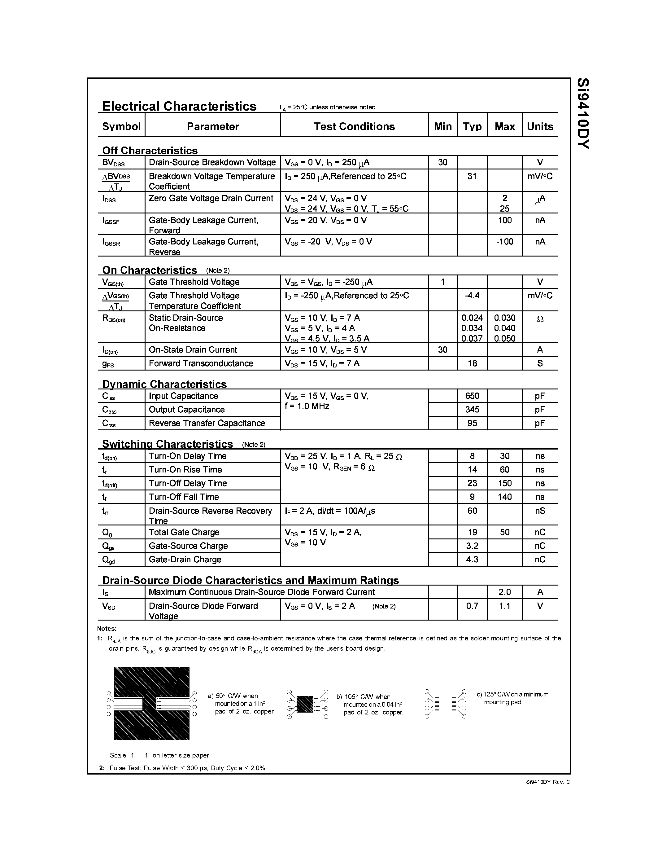 Datasheet SI9410DY - Single N-Channel Enhancement Mode MOSFET page 2
