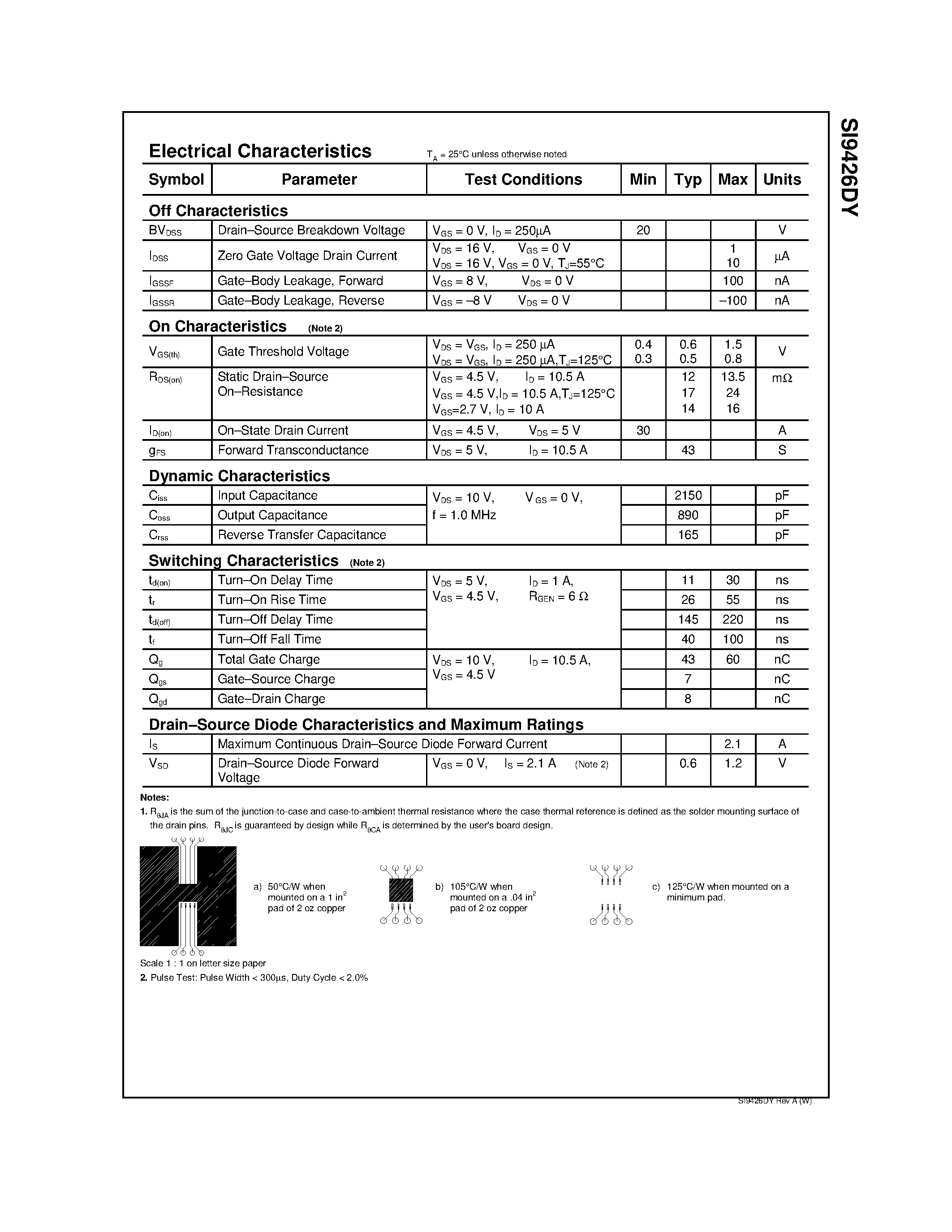 Datasheet SI9426DY - Single N-Channel/ 2.5V Specified MOSFET page 2