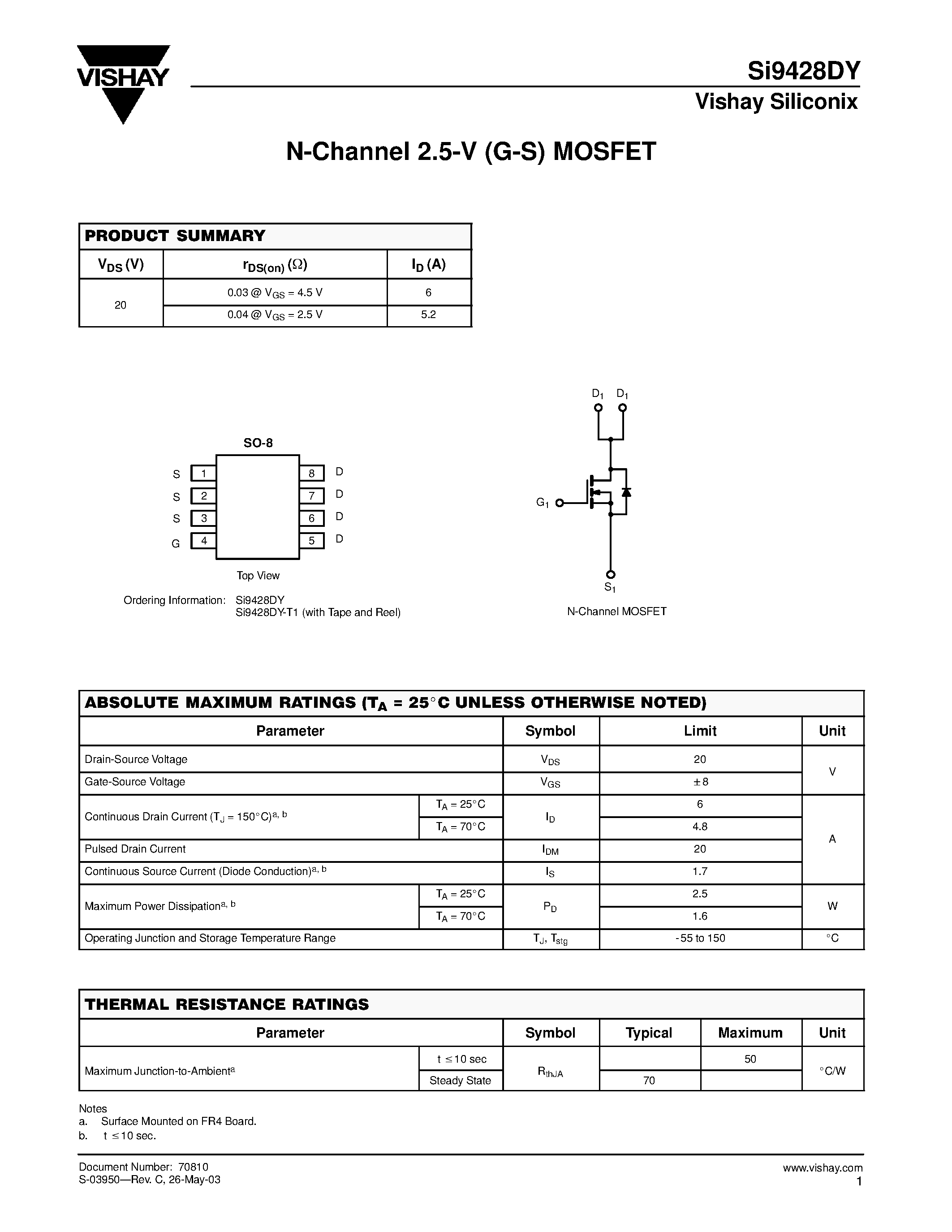 Datasheet SI9428DY page 1 Datasheet SI9428DY - N-Channel 2.5-V (G-S) MOSFET page 1