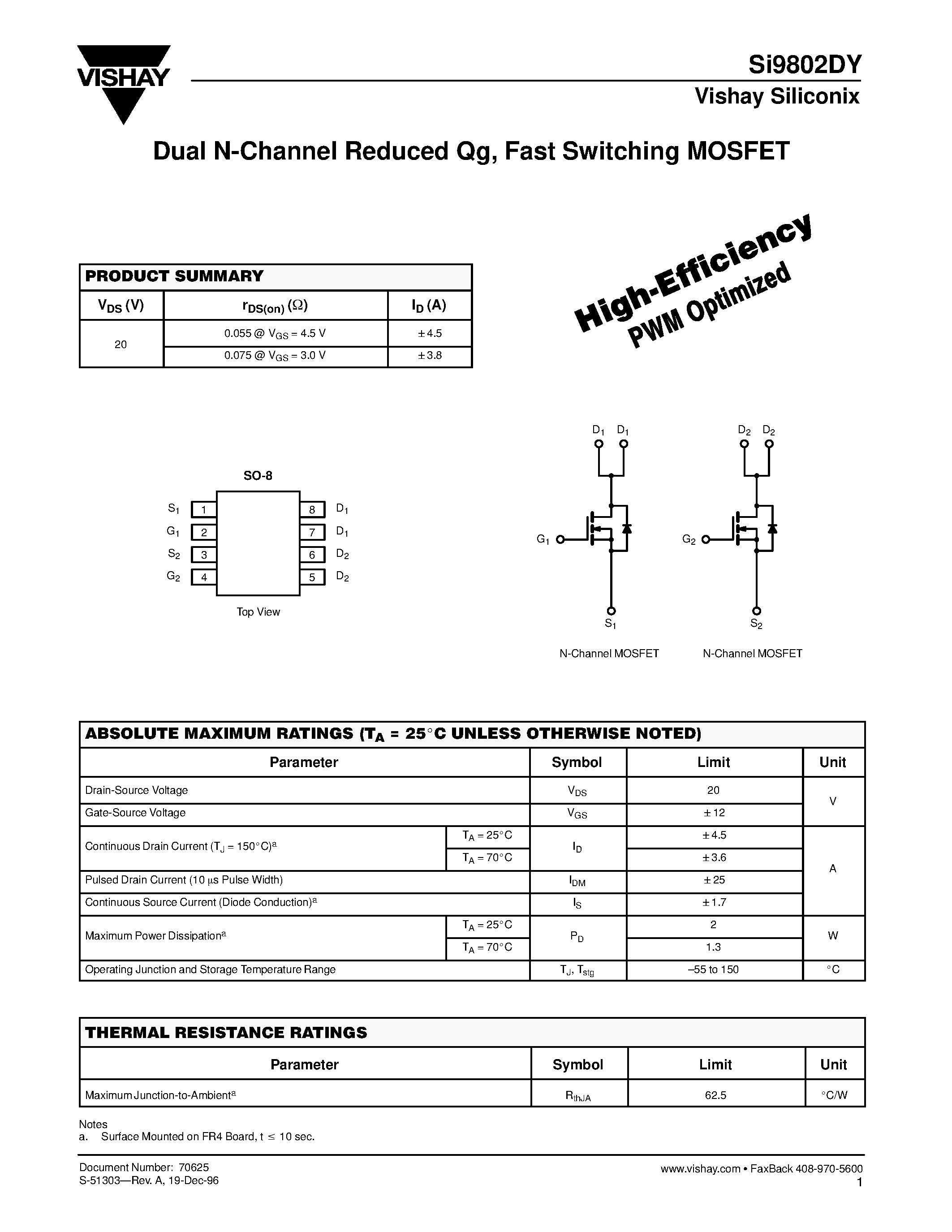 Datasheet SI9802DY - Dual N-Channel Reduced Qg/ Fast Switching MOSFET page 1