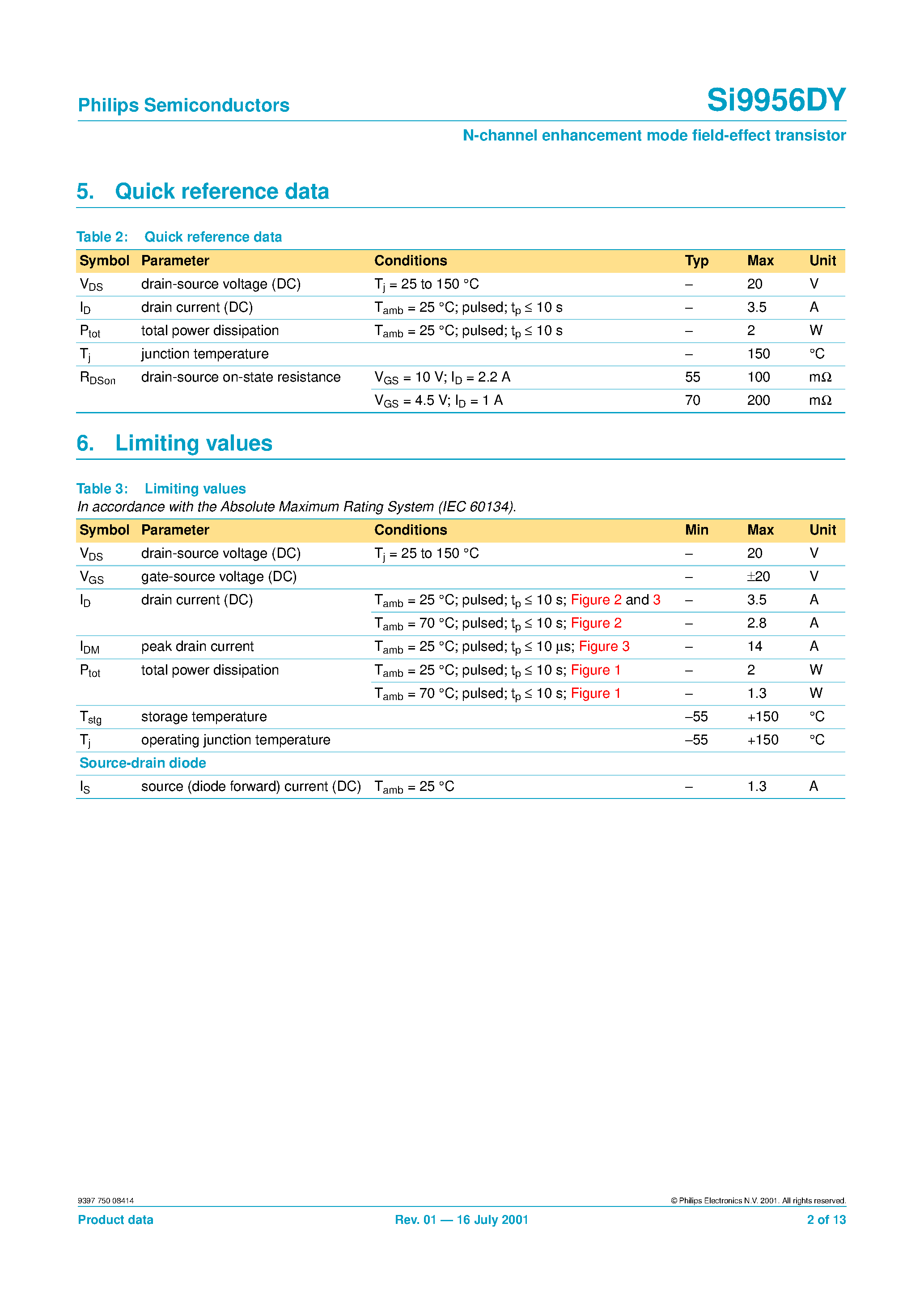 Datasheet SI9956DY - N-channel enhancement mode field-effect transistor page 2