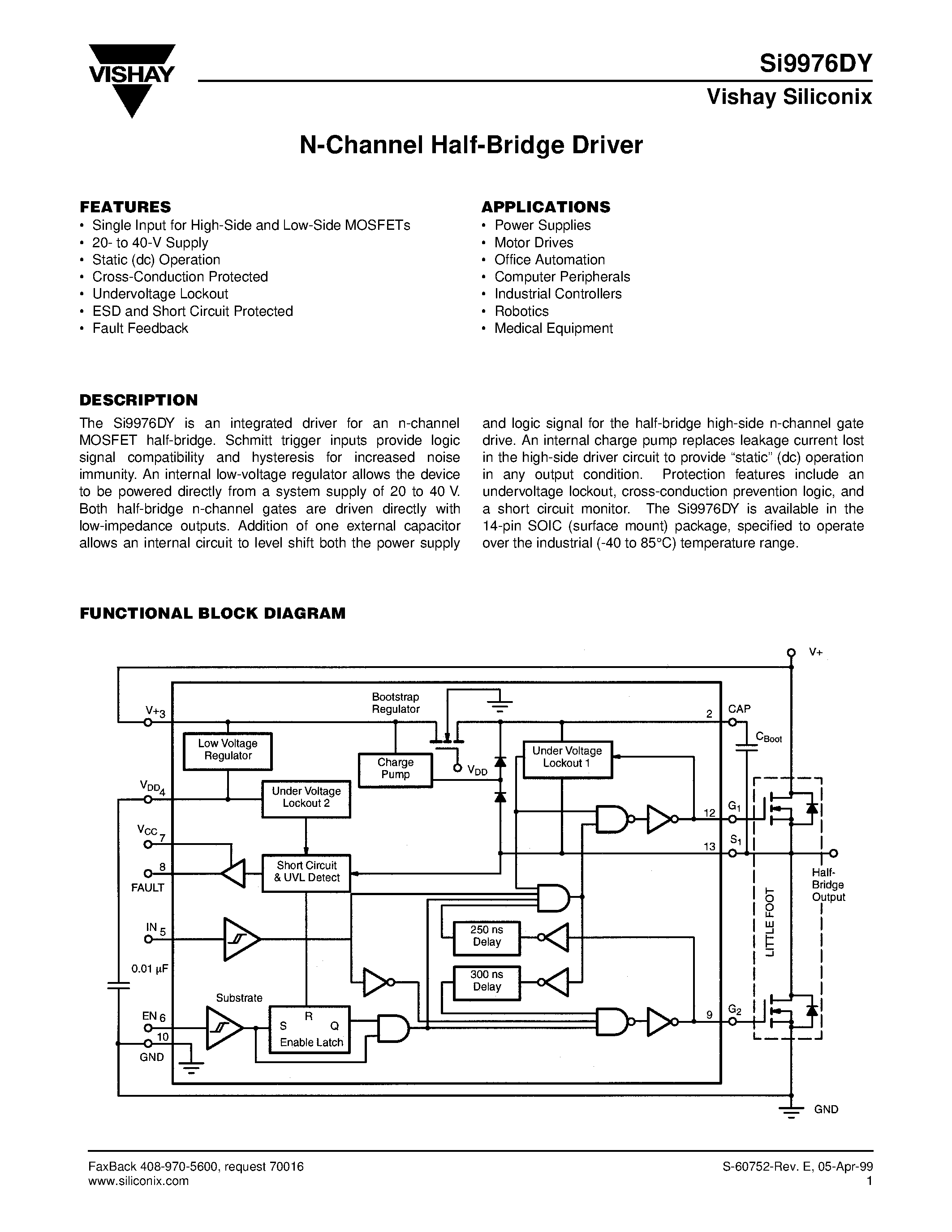 Datasheet Si9976 - N-Channel Half-Bridge Driver page 1