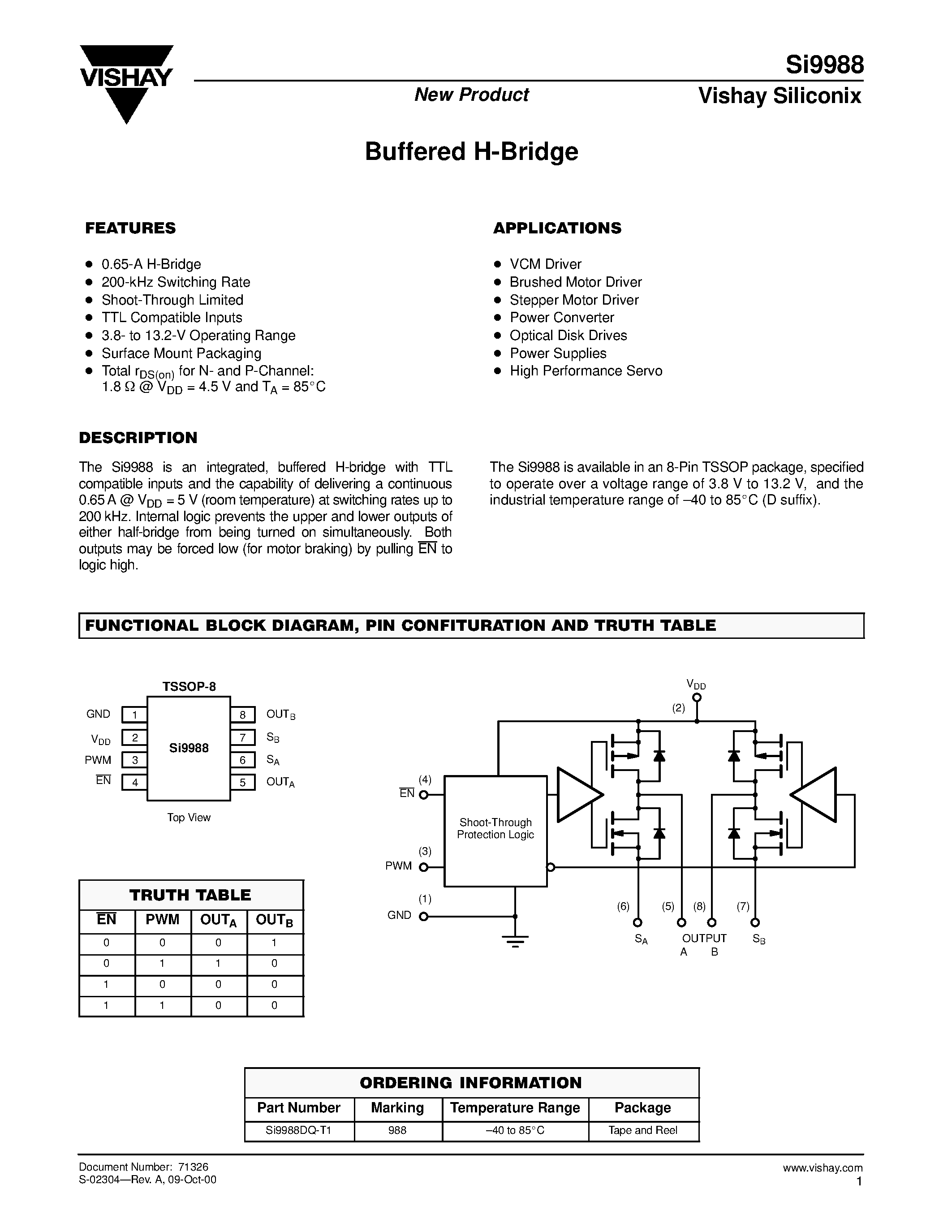 Datasheet SI9988 - Buffered H-Bridge page 1