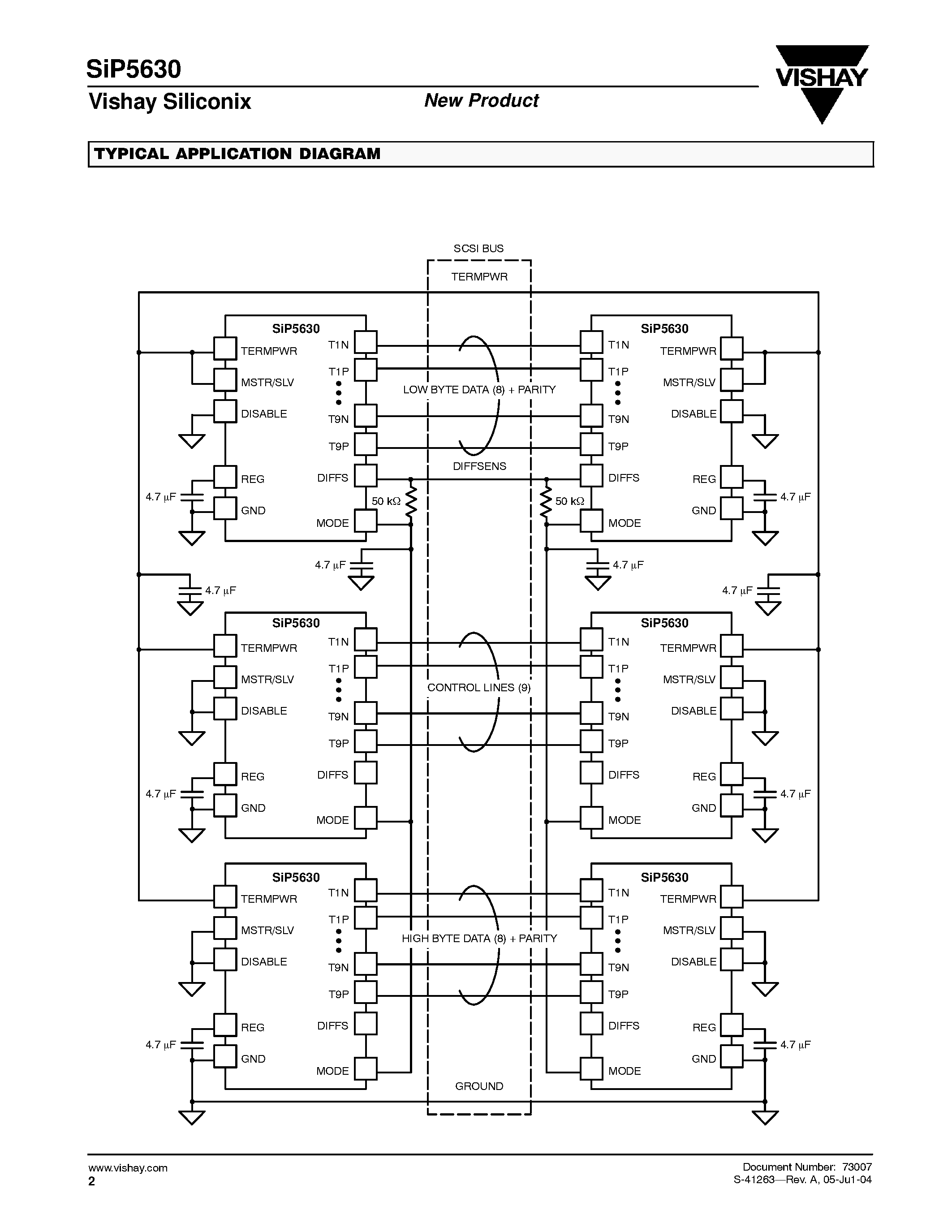 Даташит SIP5630CG-T1-E3 - 9-Line SCSI Bus Terminators страница 2
