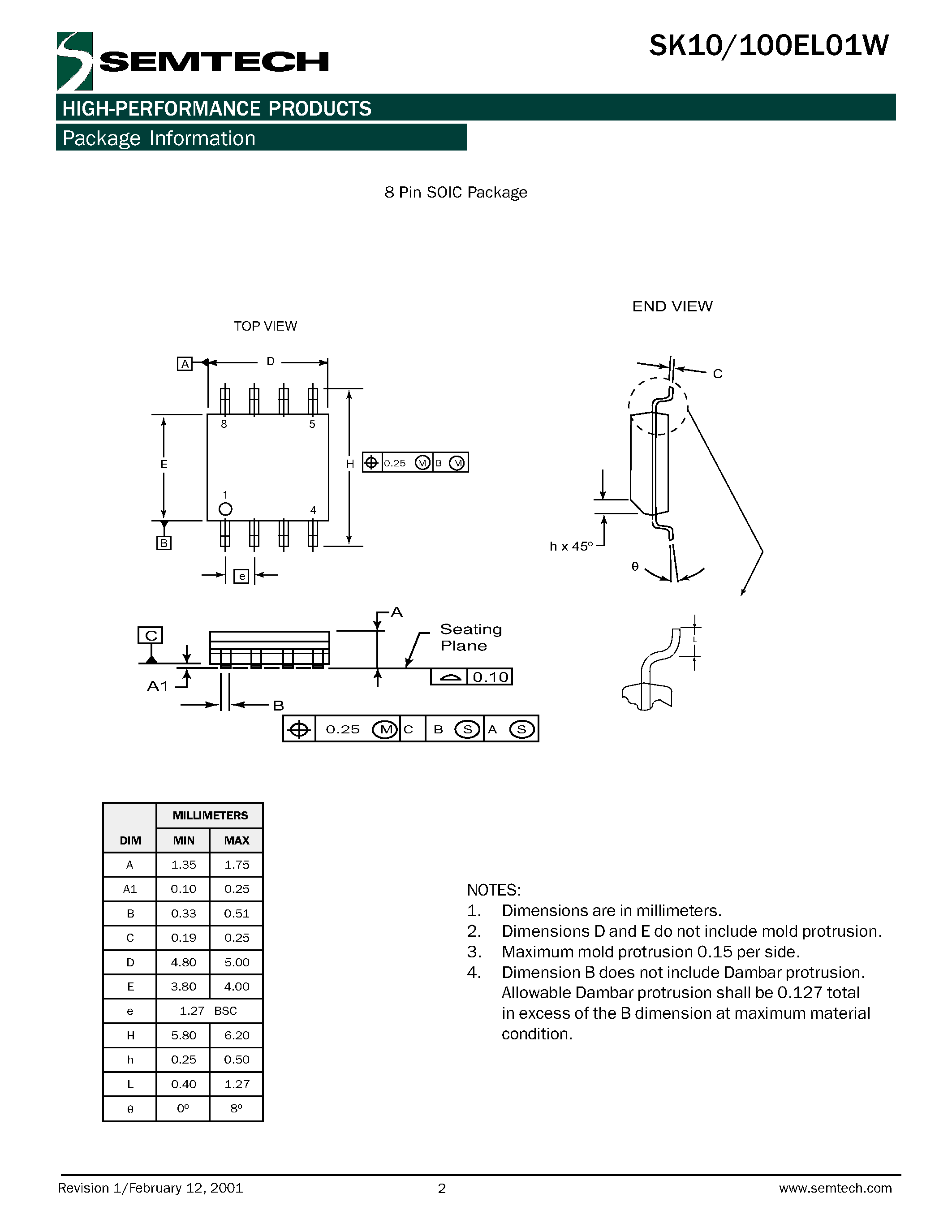 Даташит SK100EL01WU - 4-Input OR / NOR страница 2