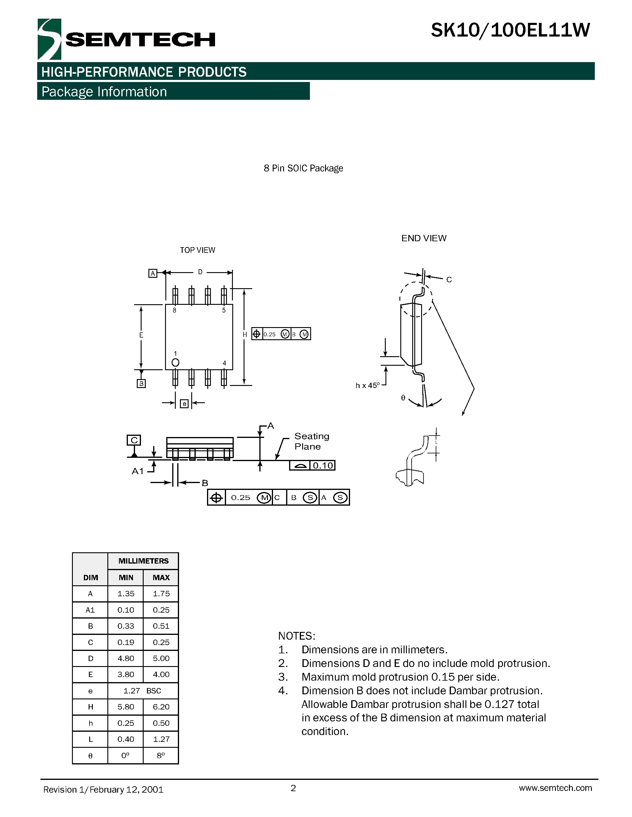 Datasheet SK100EL11WDT - 1:2 Differential Fanout Buffer page 2