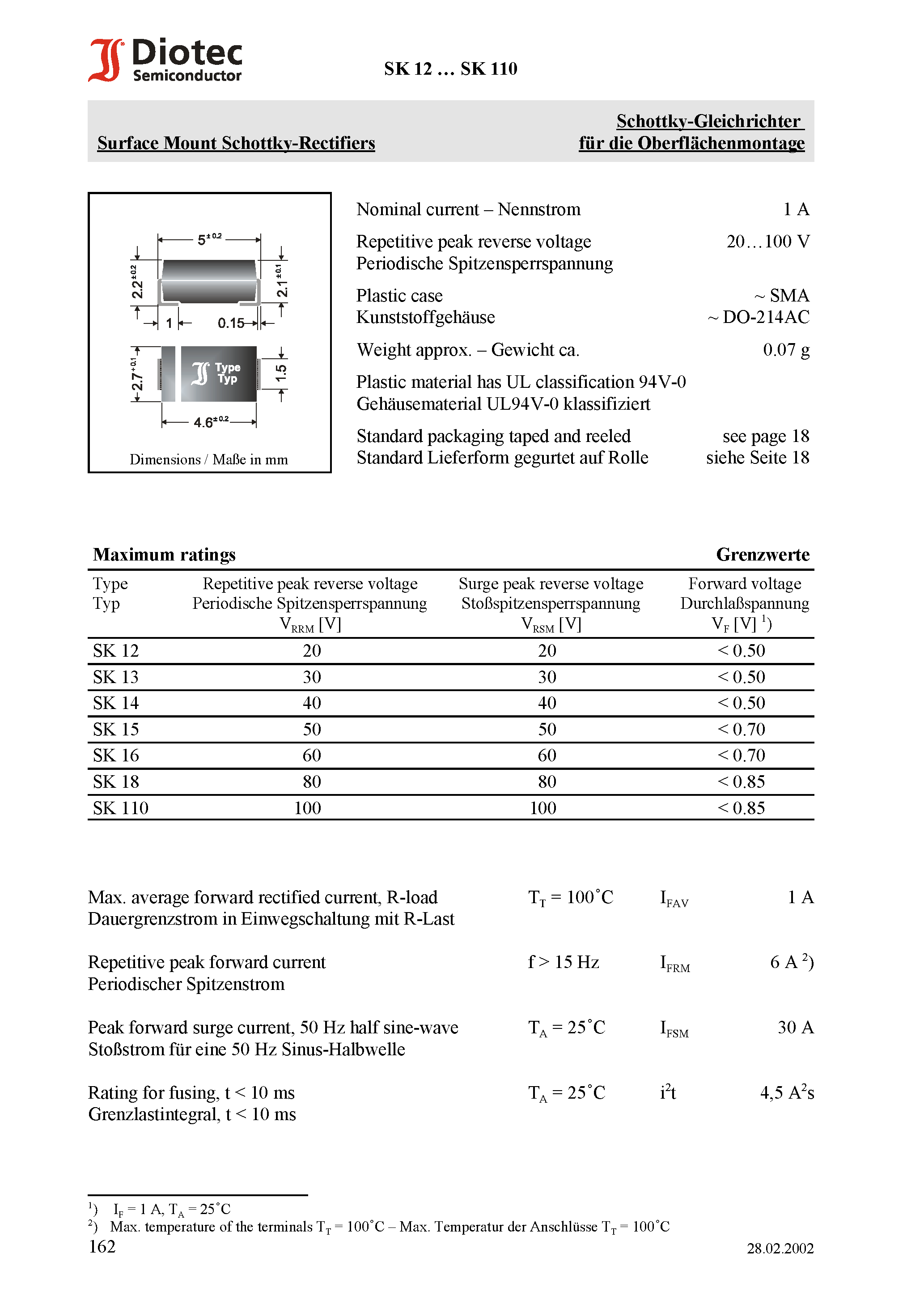 Datasheet SK13 - Surface Mount Schottky-Rectifiers page 1