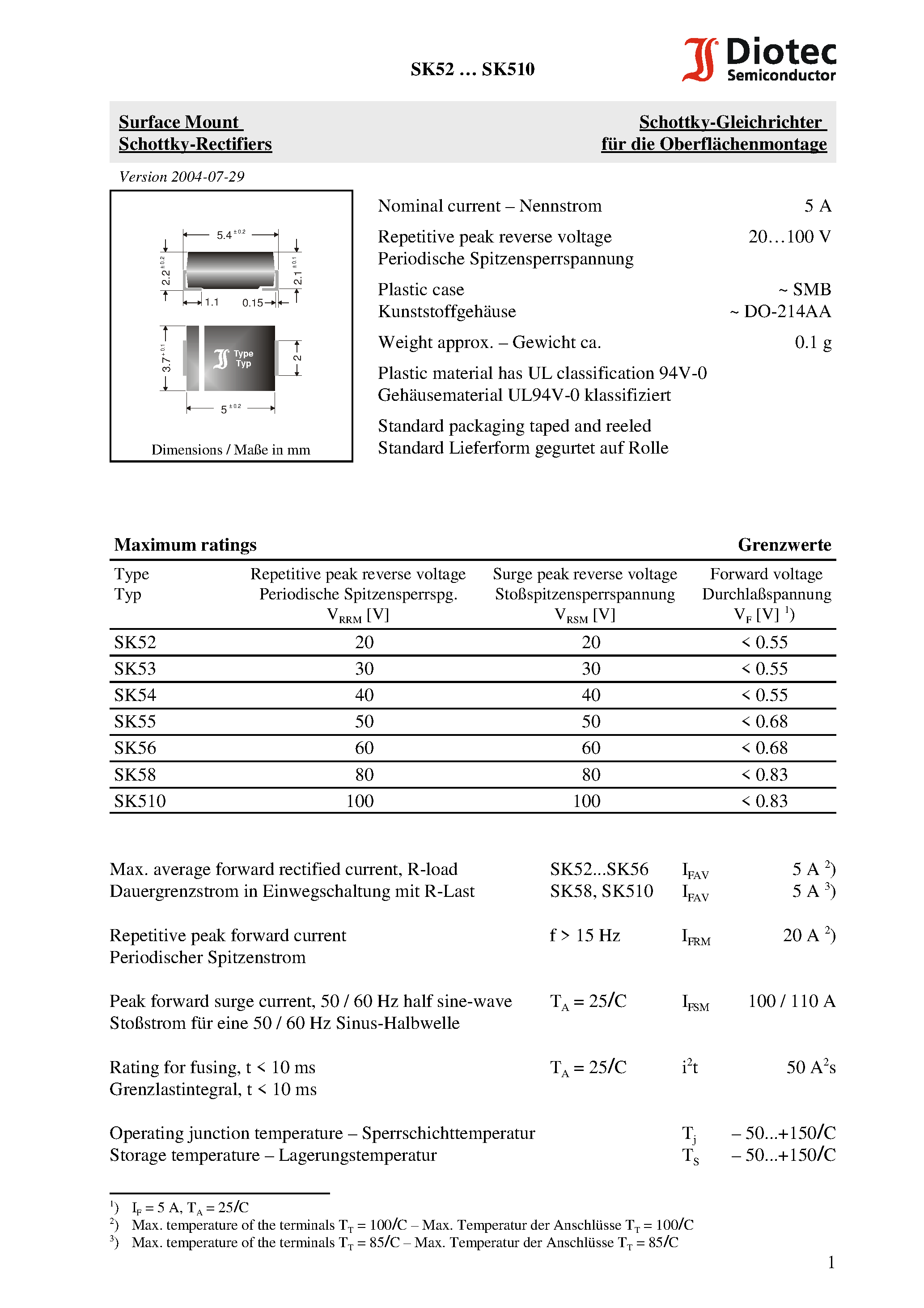 Datasheet SK56 - Surface Mount Schottky-Rectifiers page 1