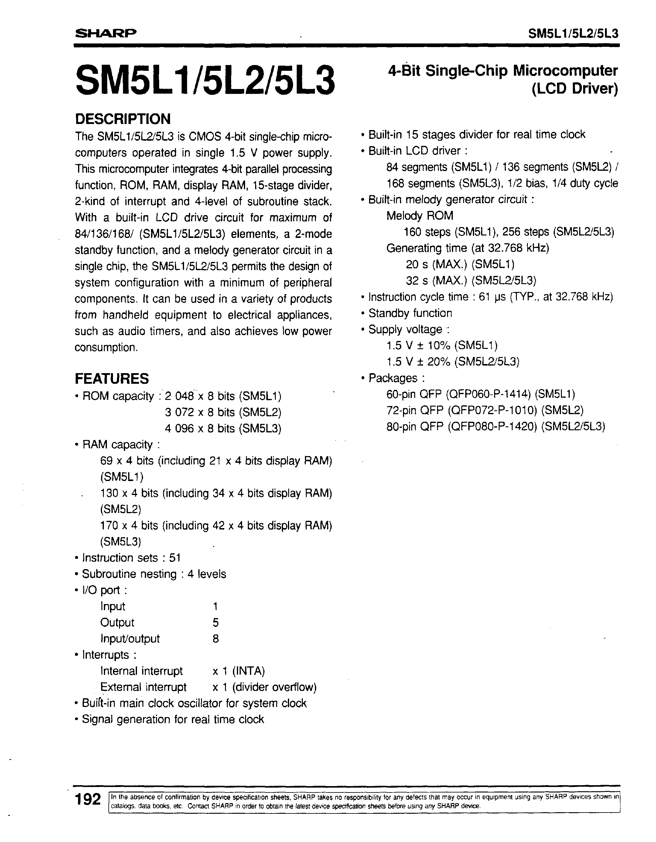 Datasheet SK5L2 page 1 Datasheet SK5L2 - 4-Bit Single-Chip Microcomputer(LCD Driver) page 1