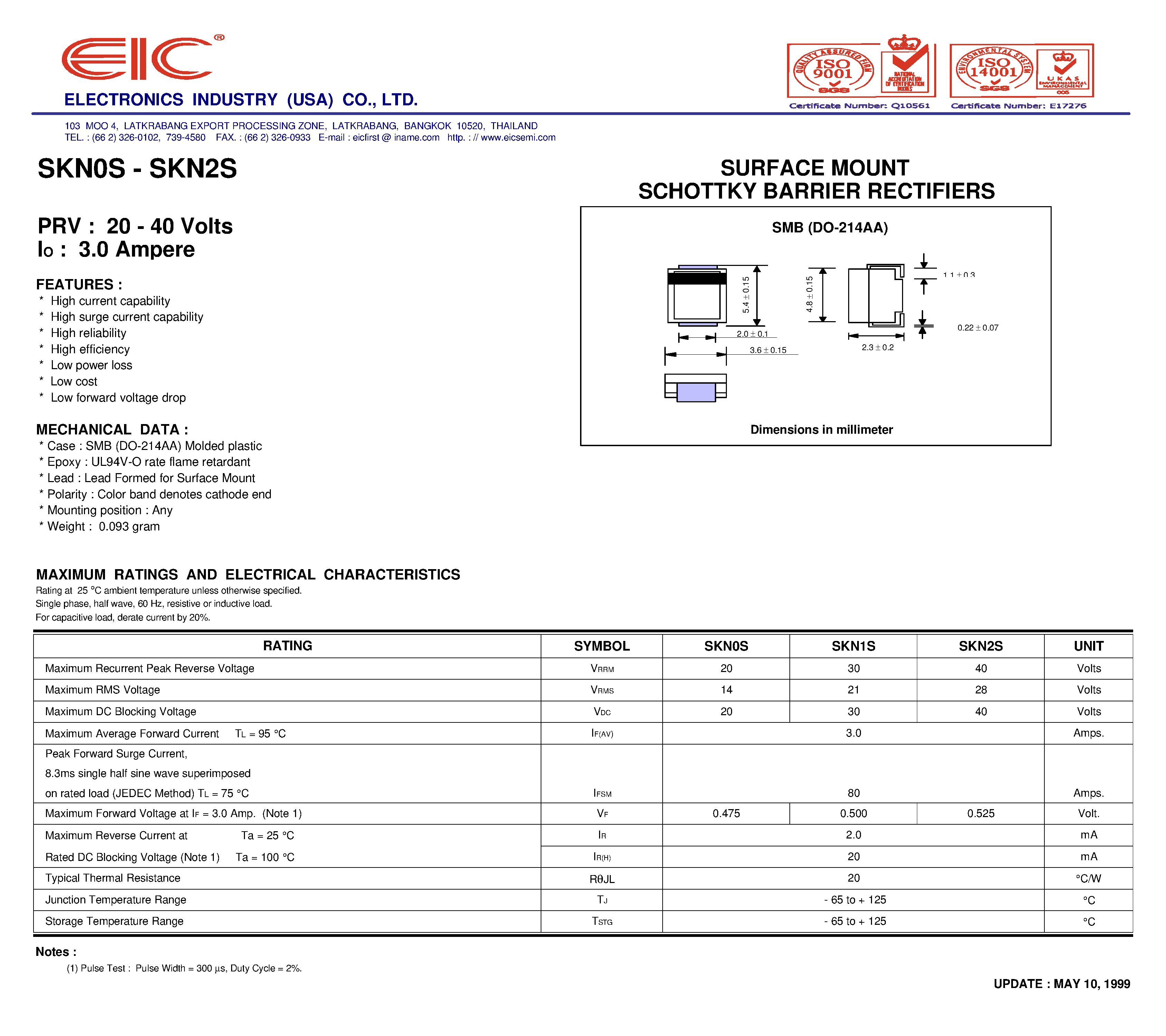 Datasheet SKN1S - SURFACE MOUNT SCHOTTKY BARRIER RECTIFIERS page 1