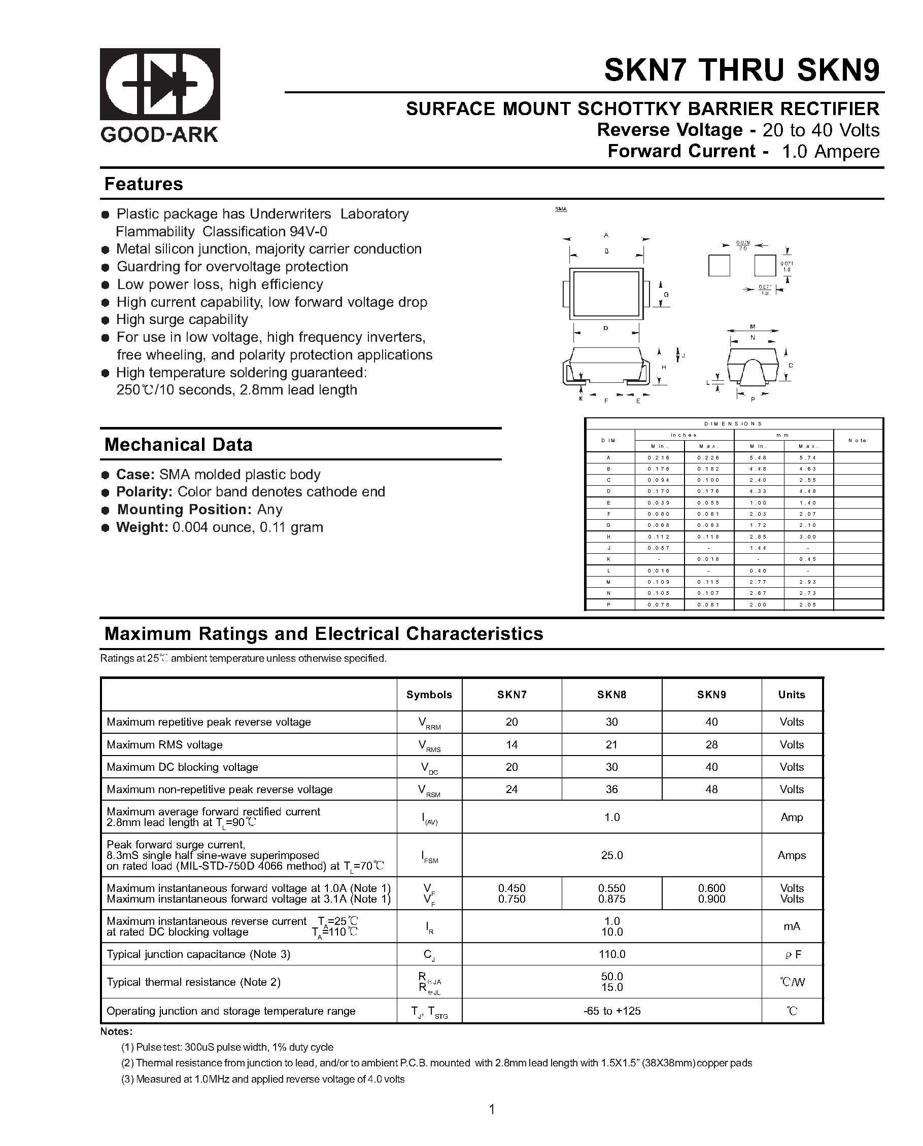 Datasheet SKN7 page 1 Datasheet SKN7 - SURFACE MOUNT SCHOTTKY BARRIER RECTIFIER page 1