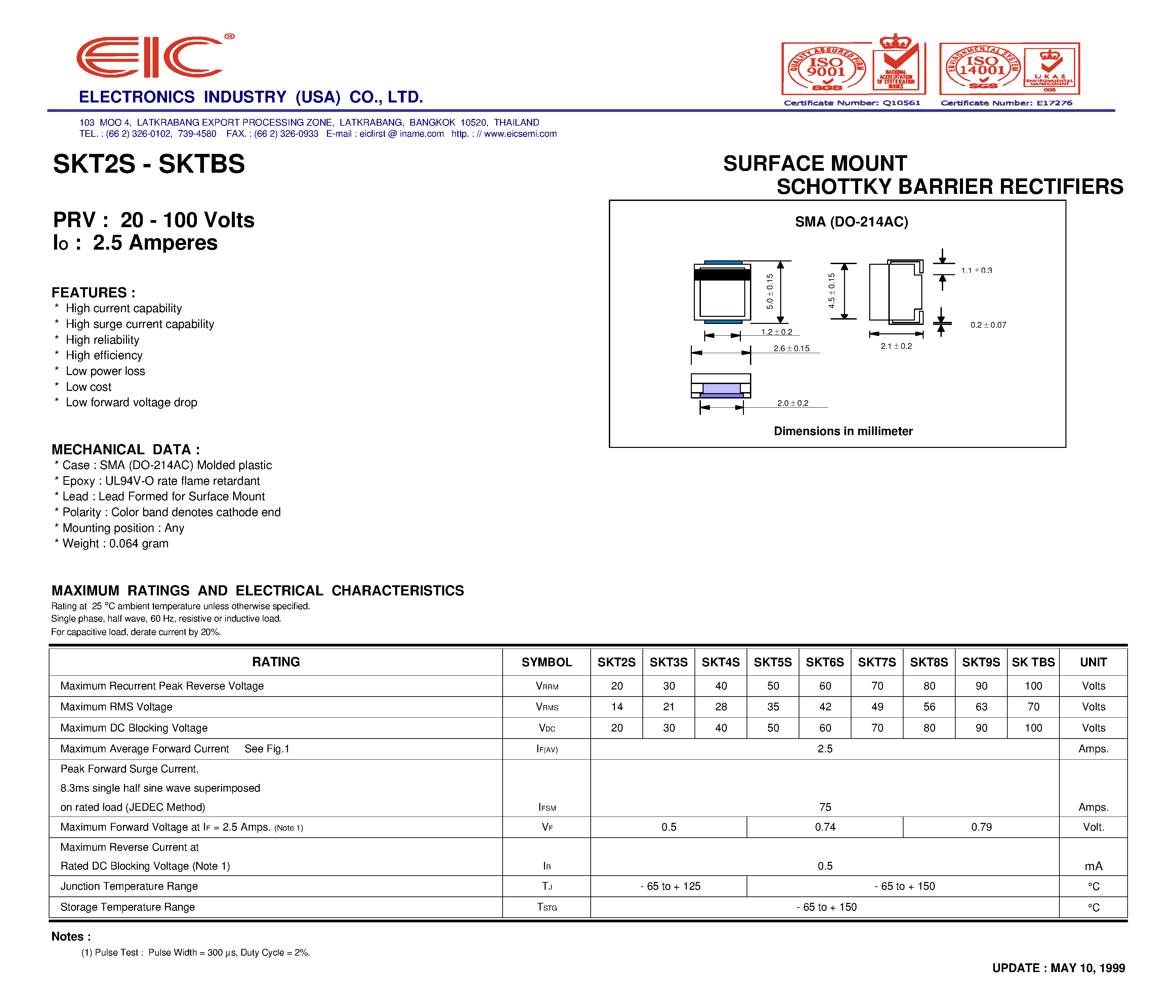 Datasheet SKT8S - SURFACE MOUNT SCHOTTKY BARRIER RECTIFIERS page 1