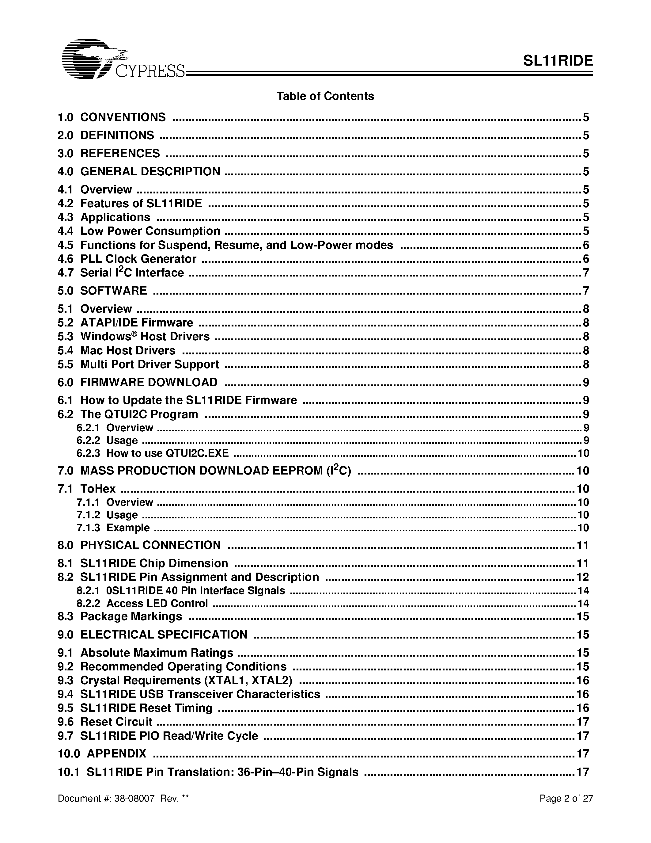 Datasheet SL11RIDE page 2 Datasheet SL11RIDE - USB to IDE/ATAPI Solution page 2