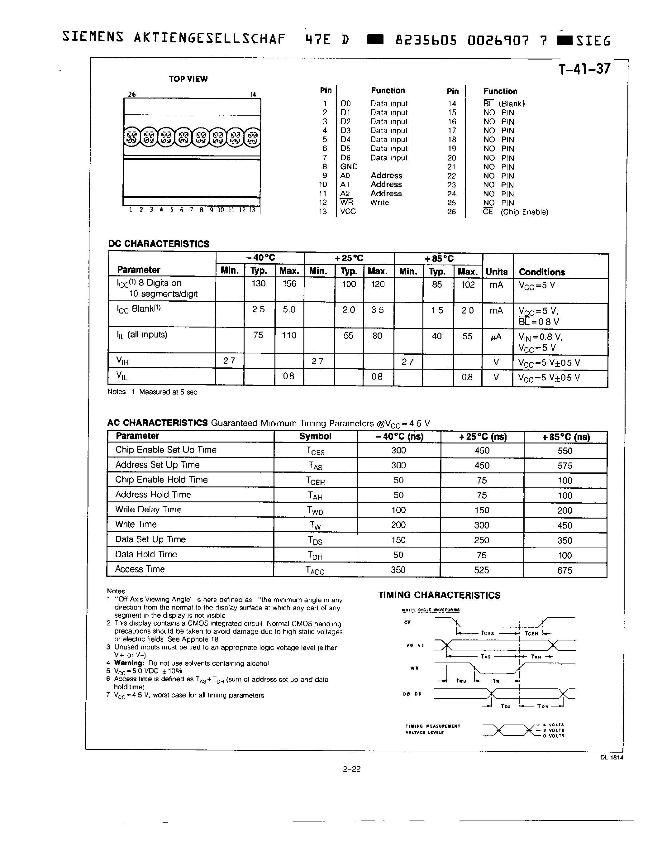 Datasheet SL1814 page 2 Datasheet SL1814 - 112 RED/ 8-DIGIT 17-SEGMENT ALPHANUMERIC INTELLIGENT DISPLAY WITH MEMORY/DECODER/DRIVER page 2