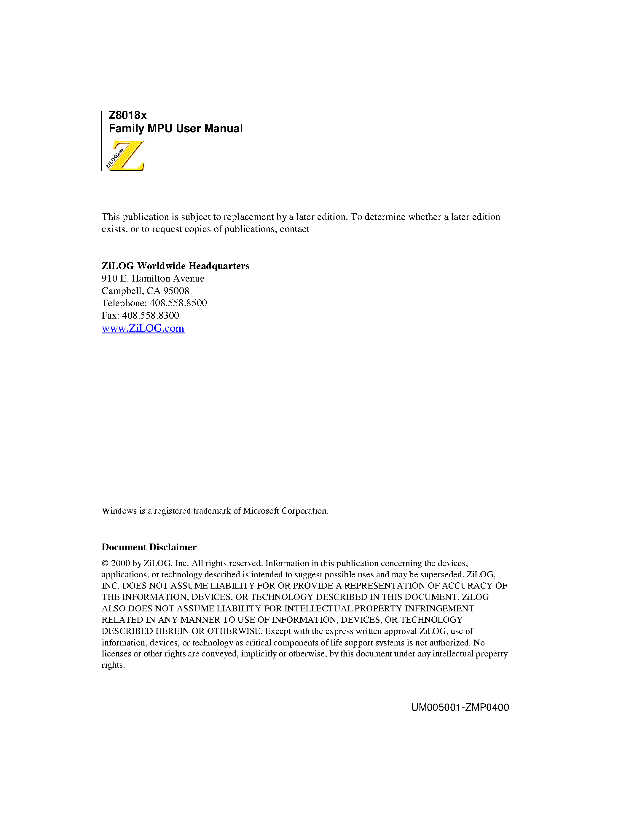 Datasheet SL1919 page 2 Datasheet SL1919 - ENHANCED Z180 MICROPROCESSOR page 2
