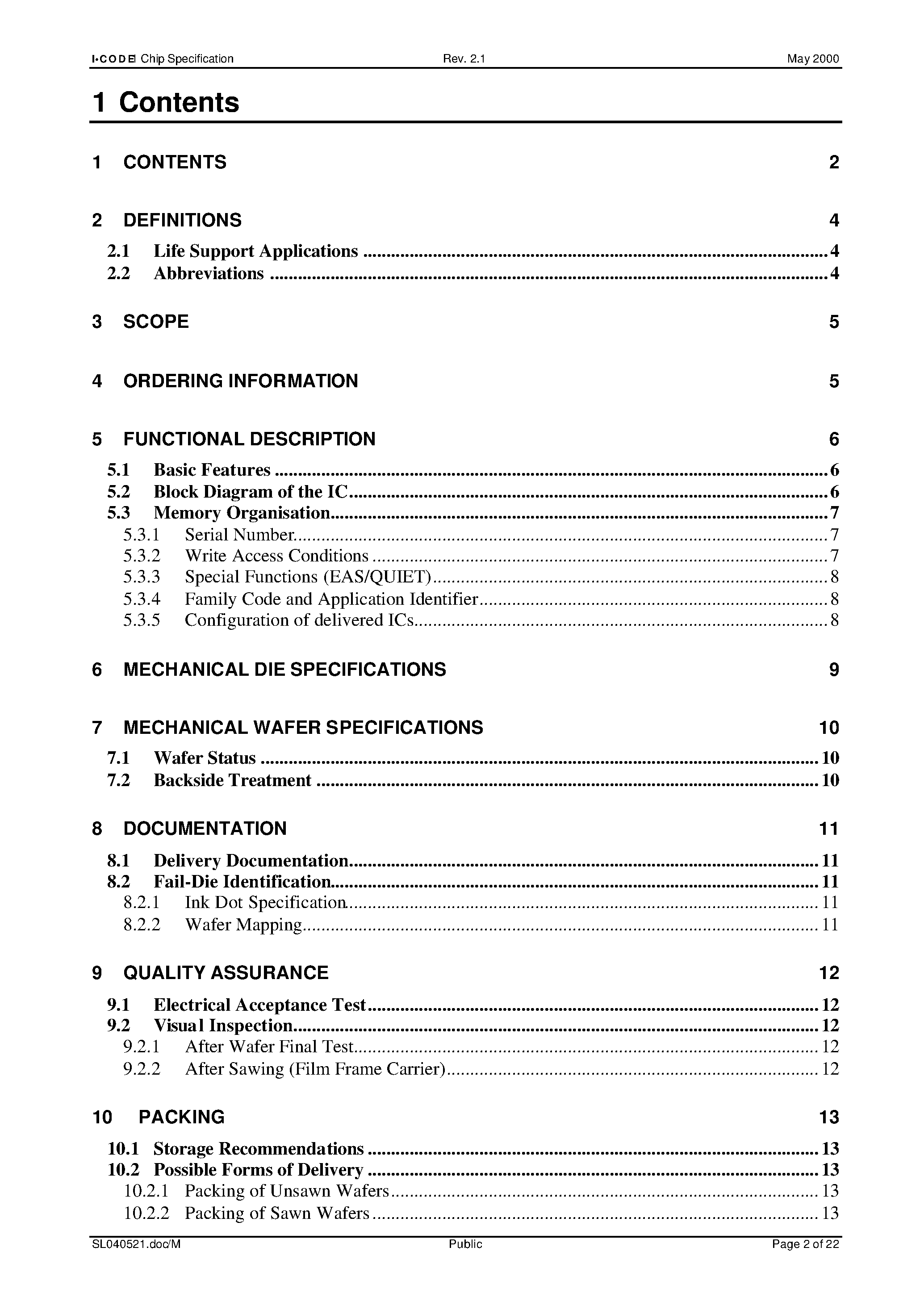 Datasheet SL1ICS3001U page 2 Datasheet SL1ICS3001U - I.CODE1 Label IC Chip Specification page 2