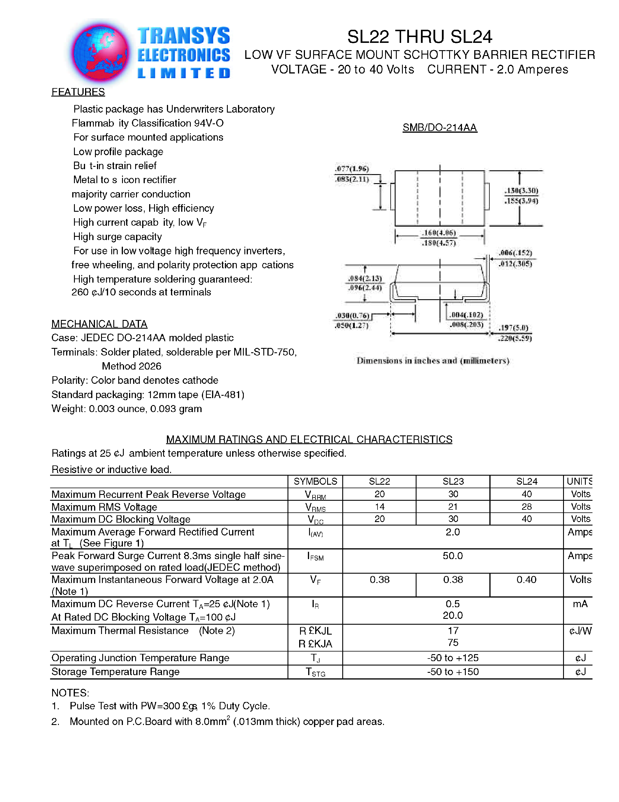 Даташит на микросхему SL23 страница 1 Даташит SL23 - LOW VF SURFACE MOUNT SCHOTTKY BARRIER RECTIFIER страница 1