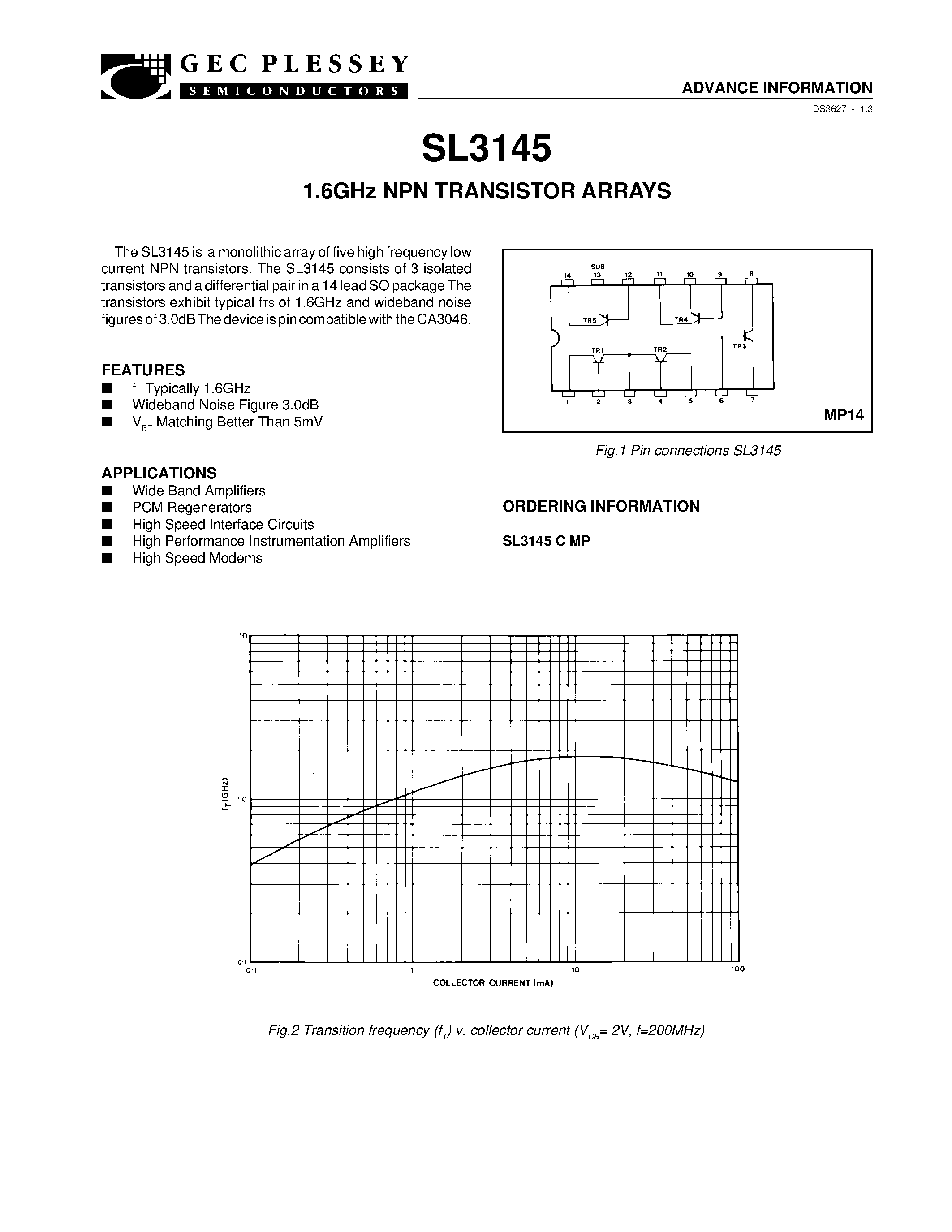 Datasheet SL3145CMP page 2 Datasheet SL3145CMP - 1.6GHz NPN TRANSISTOR ARRAYS page 2