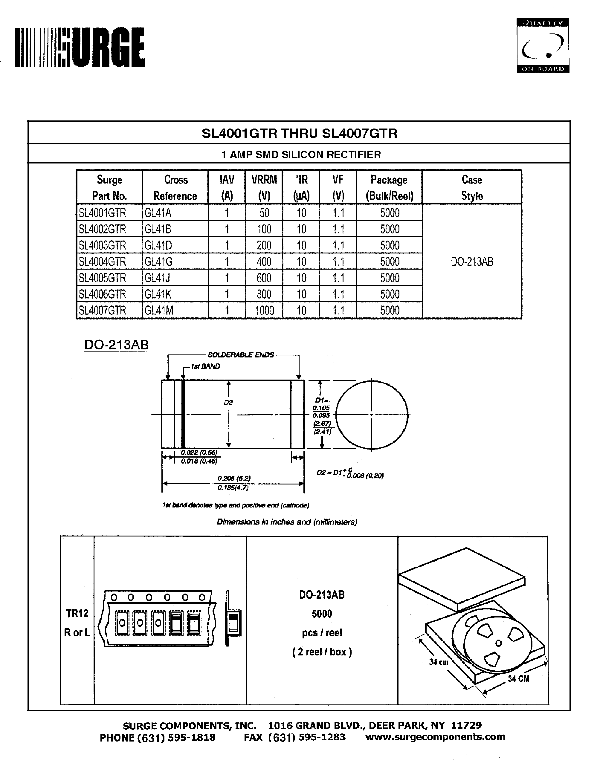 Datasheet SL4001GTR - 1 AMP SMD SILICON RECTIFIER page 1