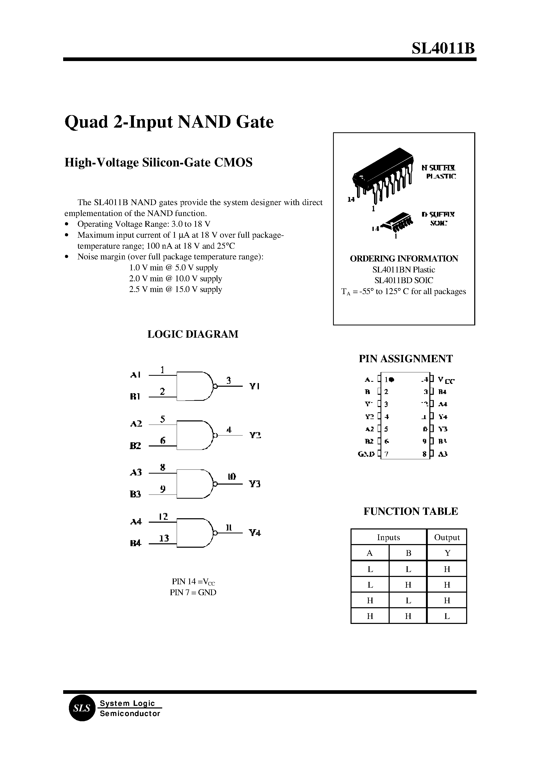 Datasheet SL4011BD - Quad 2-Input NAND Gate page 1