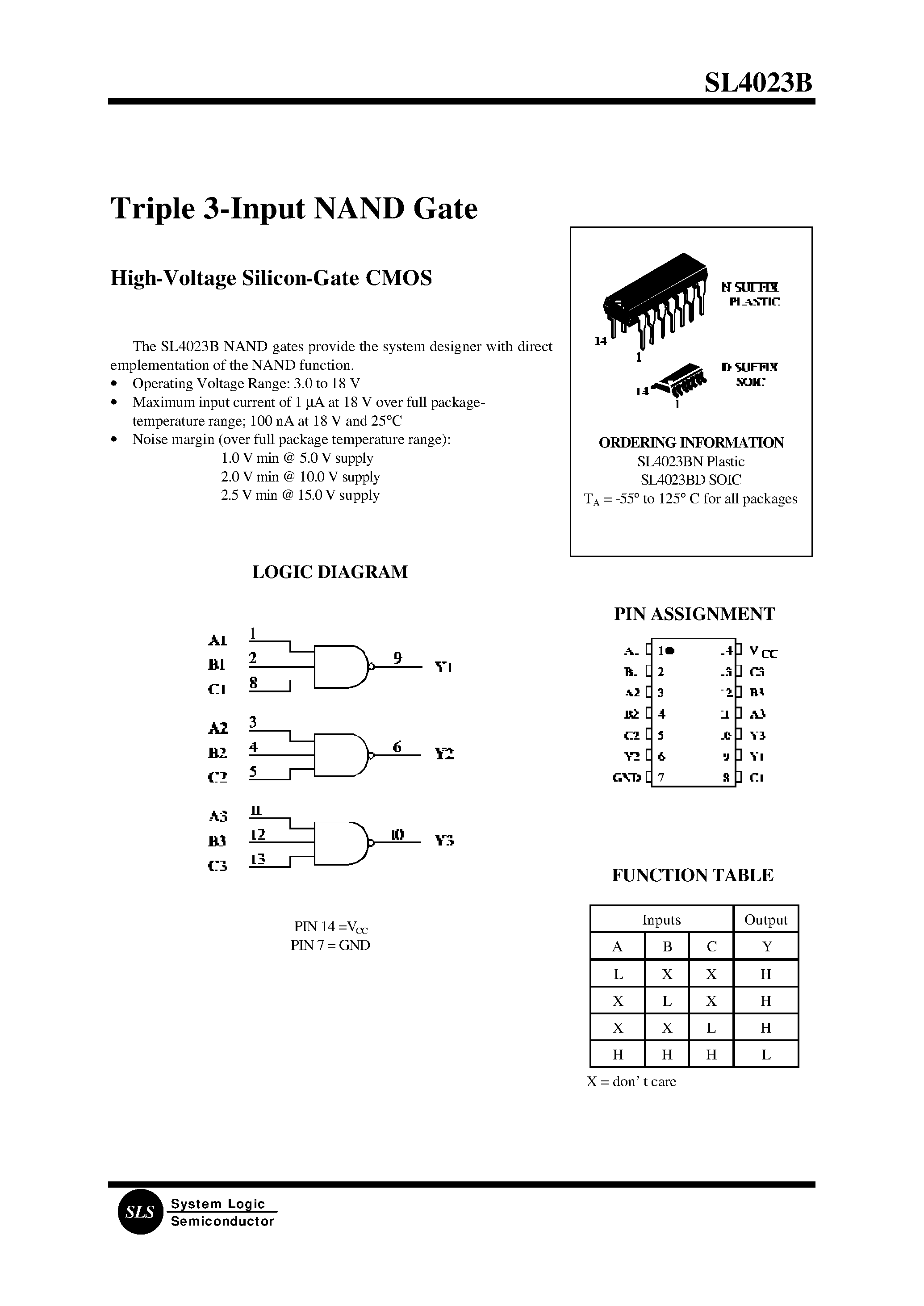 Datasheet SL4023BN - Triple 3-Input NAND Gate page 1