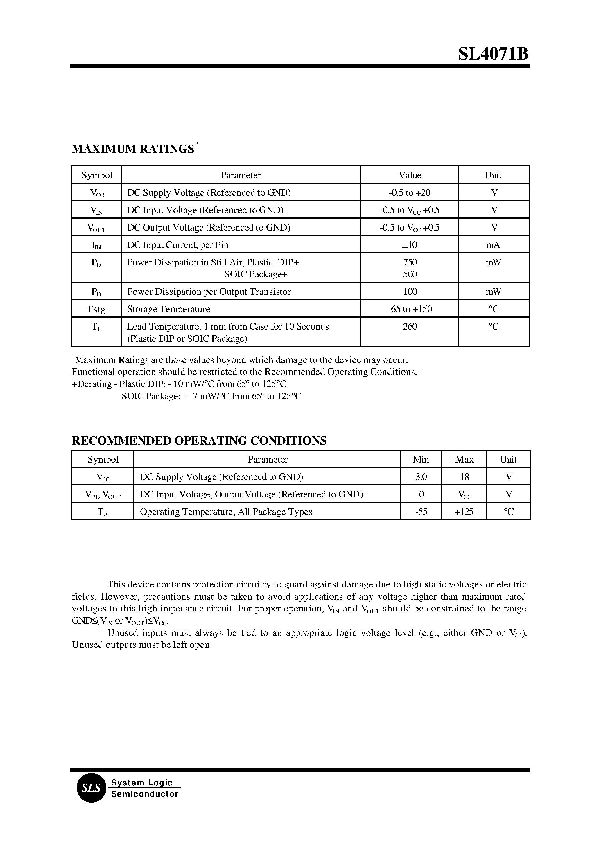 Datasheet SL4071BD page 2 Datasheet SL4071BD - Quad 2-Input OR Gate page 2