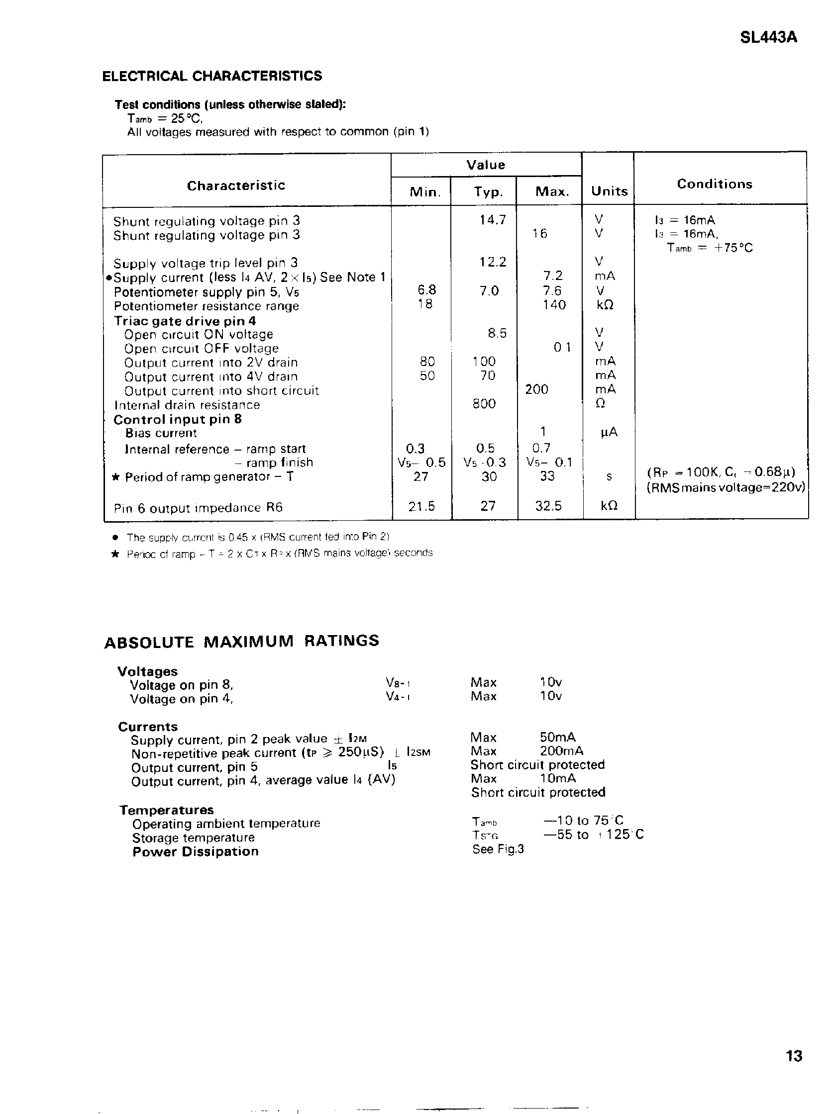 Datasheet SL443A page 2 Datasheet SL443A - ZERO VOLTAGE SWITCH page 2