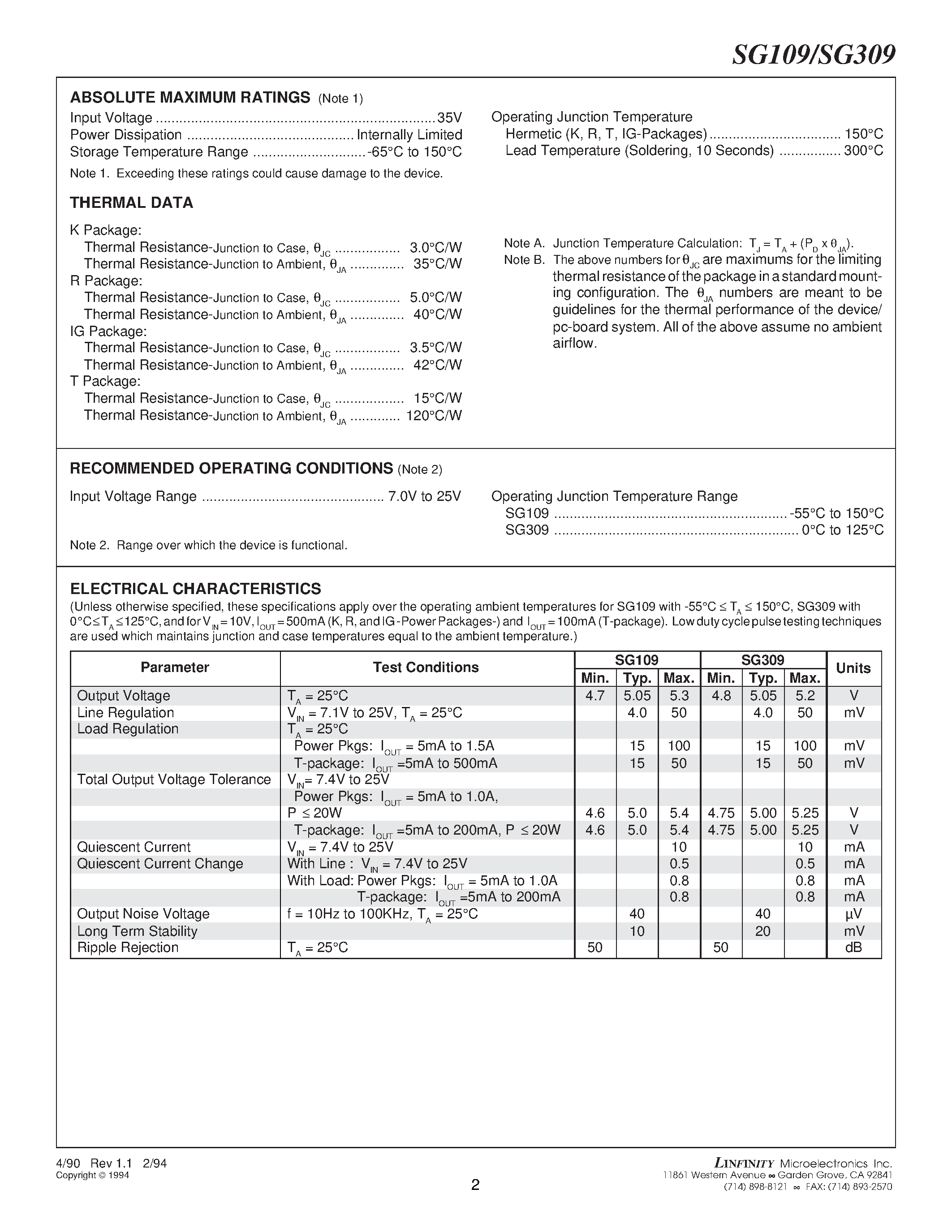 Datasheet SG309T - 5 -VOLT FIXED VOLTAGE REGULATORS page 2