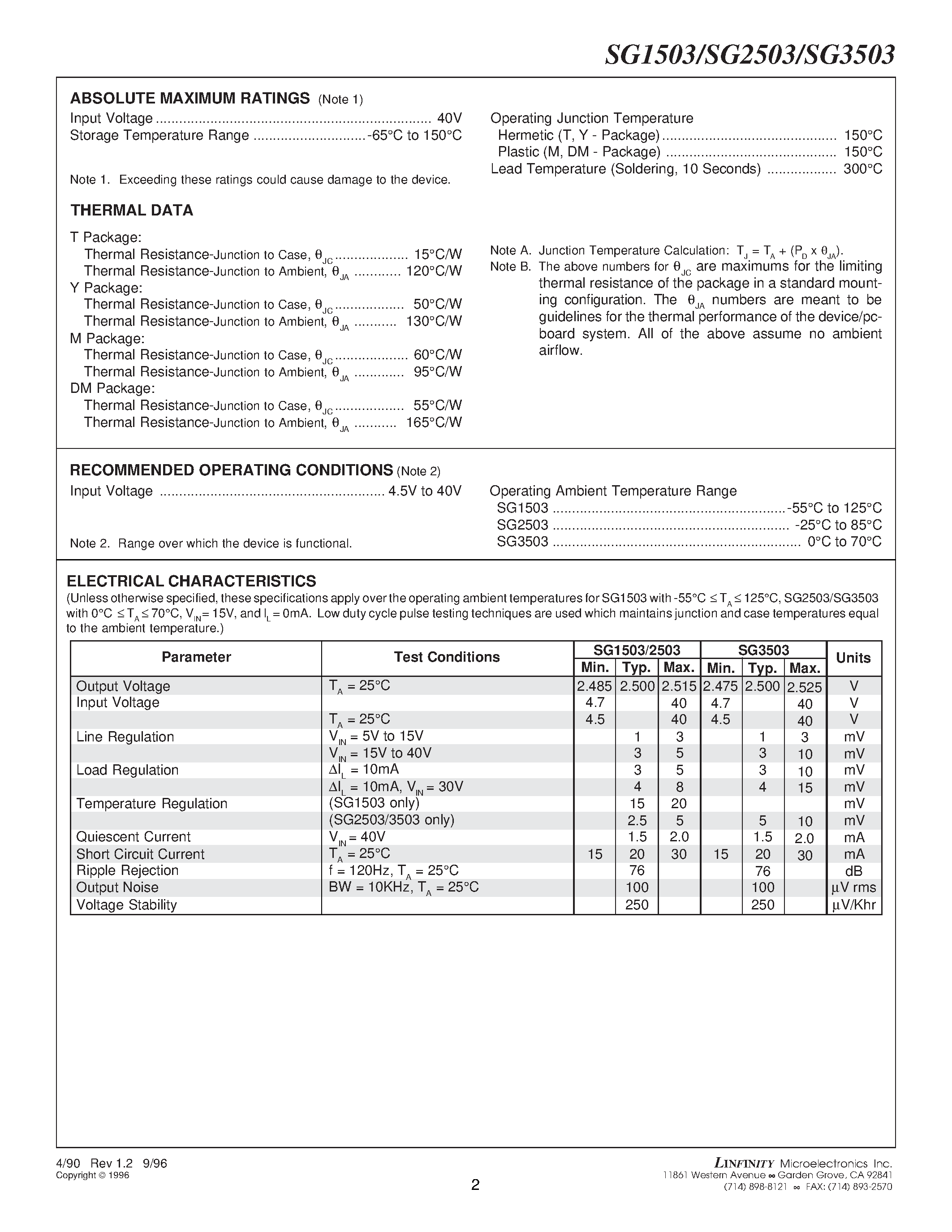 Datasheet SG3503 - PRECISION 2.5-VOLT REFERENCE page 2