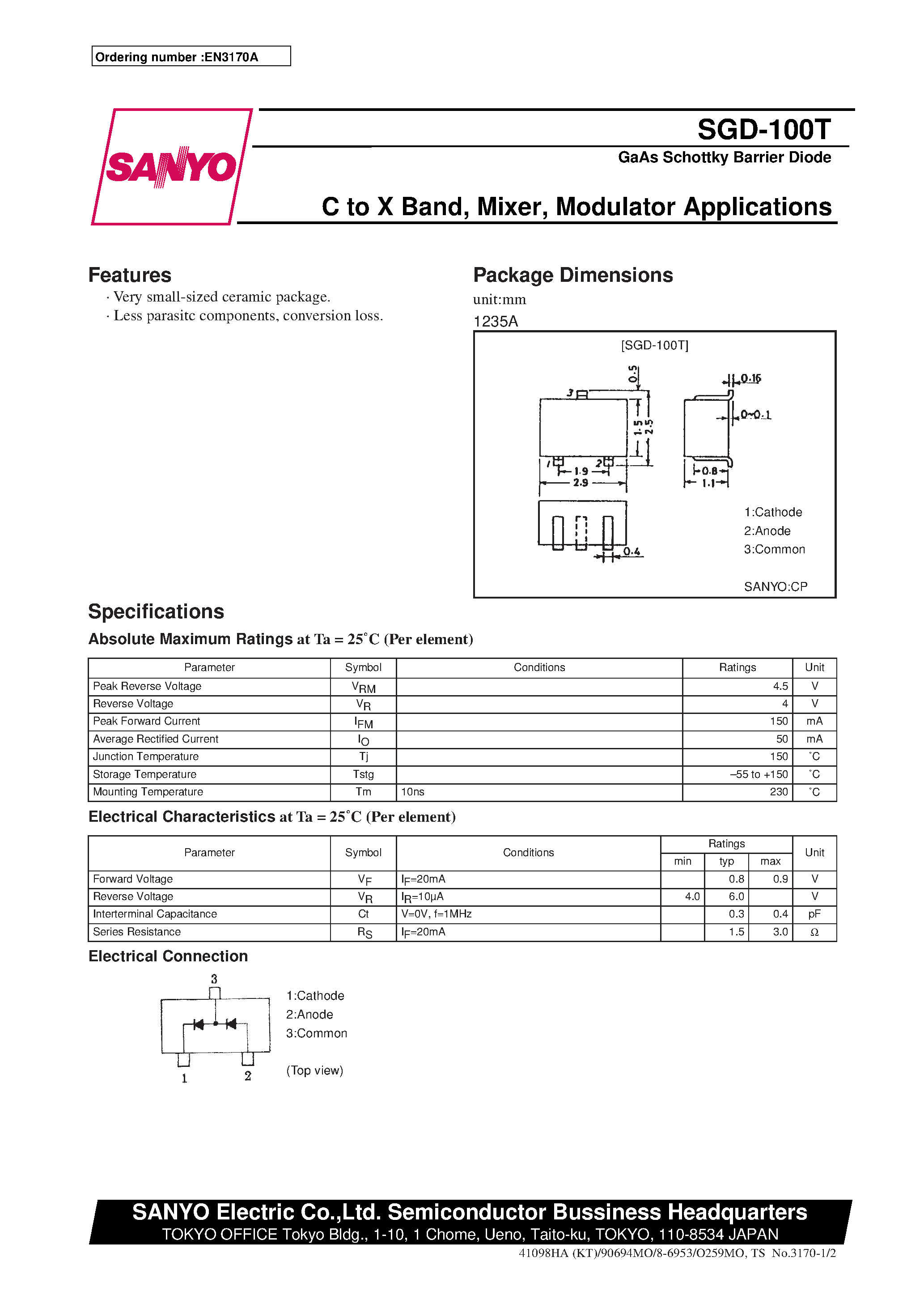 Datasheet SGD-100T - C to X Band/ Mixer/ Modulator Applications page 1