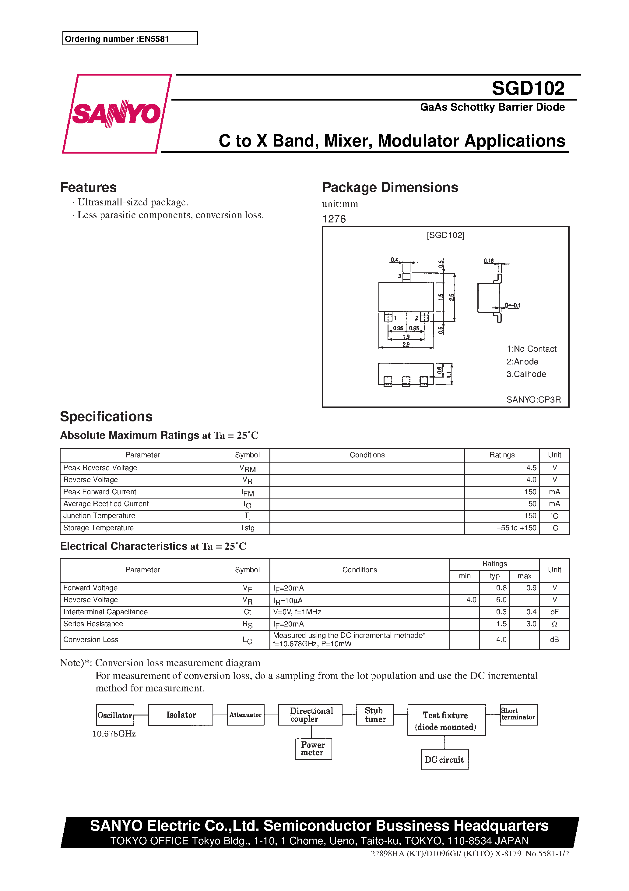 Datasheet SGD102 page 1 Datasheet SGD102 - C to X Band/ Mixer/ Modulator Applications page 1