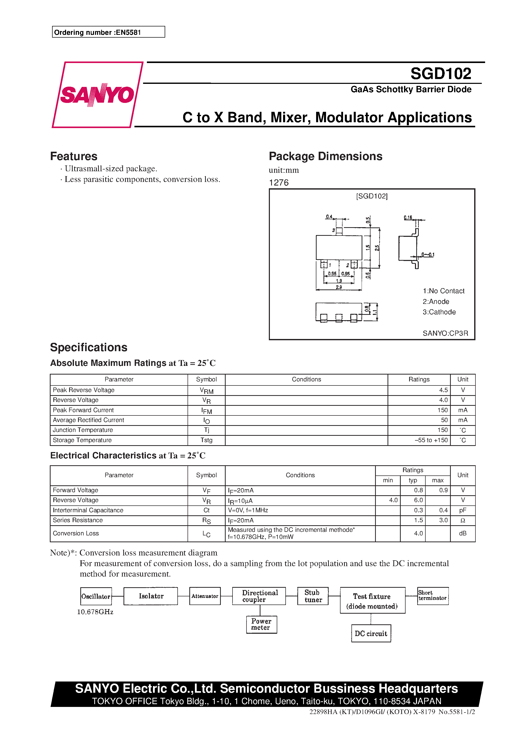 Даташит SGD102 - C to X Band/ Mixer/ Modulator Applications страница 1