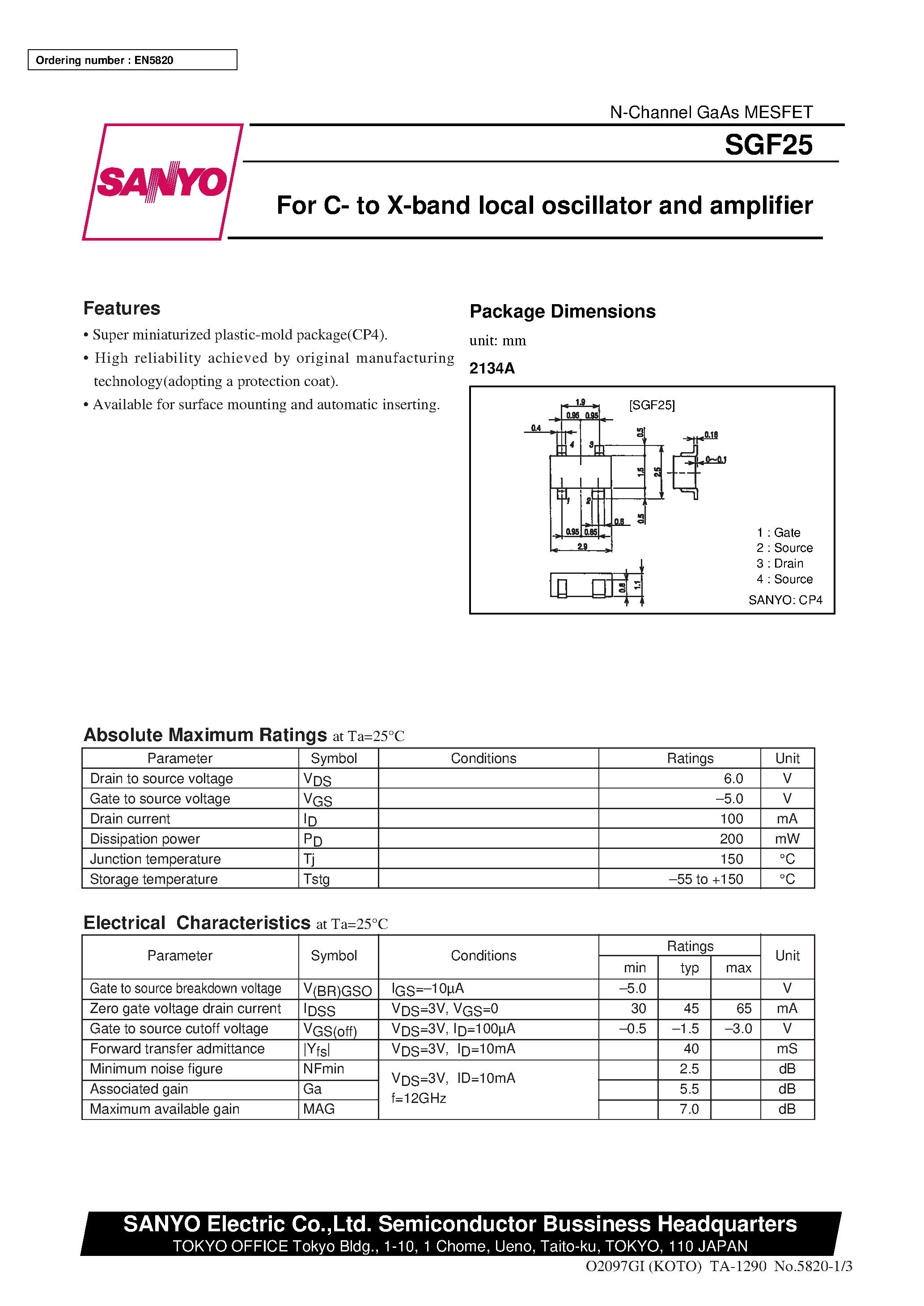 Datasheet SGF25 - For C- to X-band local oscillator and amplifier page 1