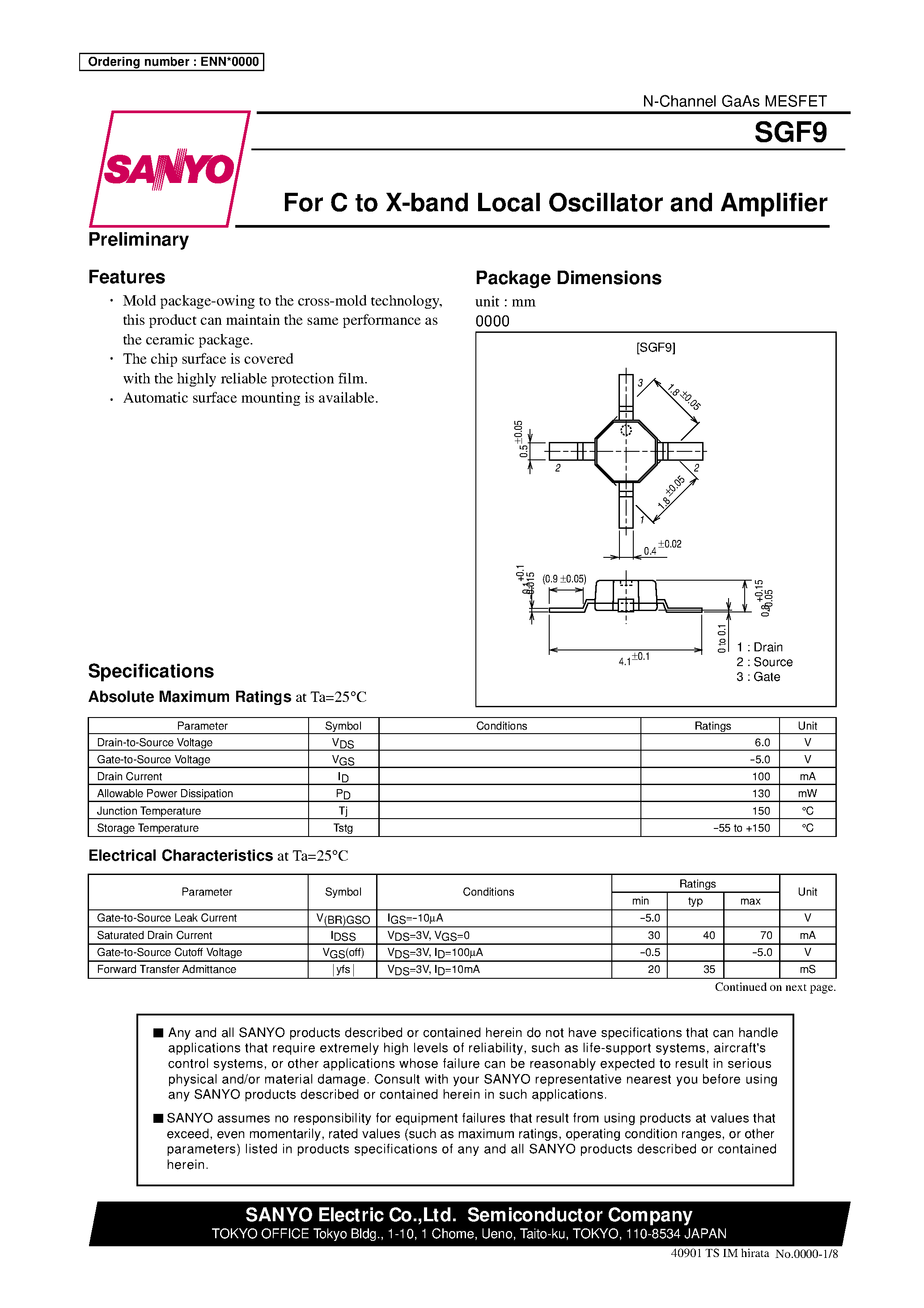 Datasheet SGF9 - For C to X-band Local Oscillator and Amplifier page 1