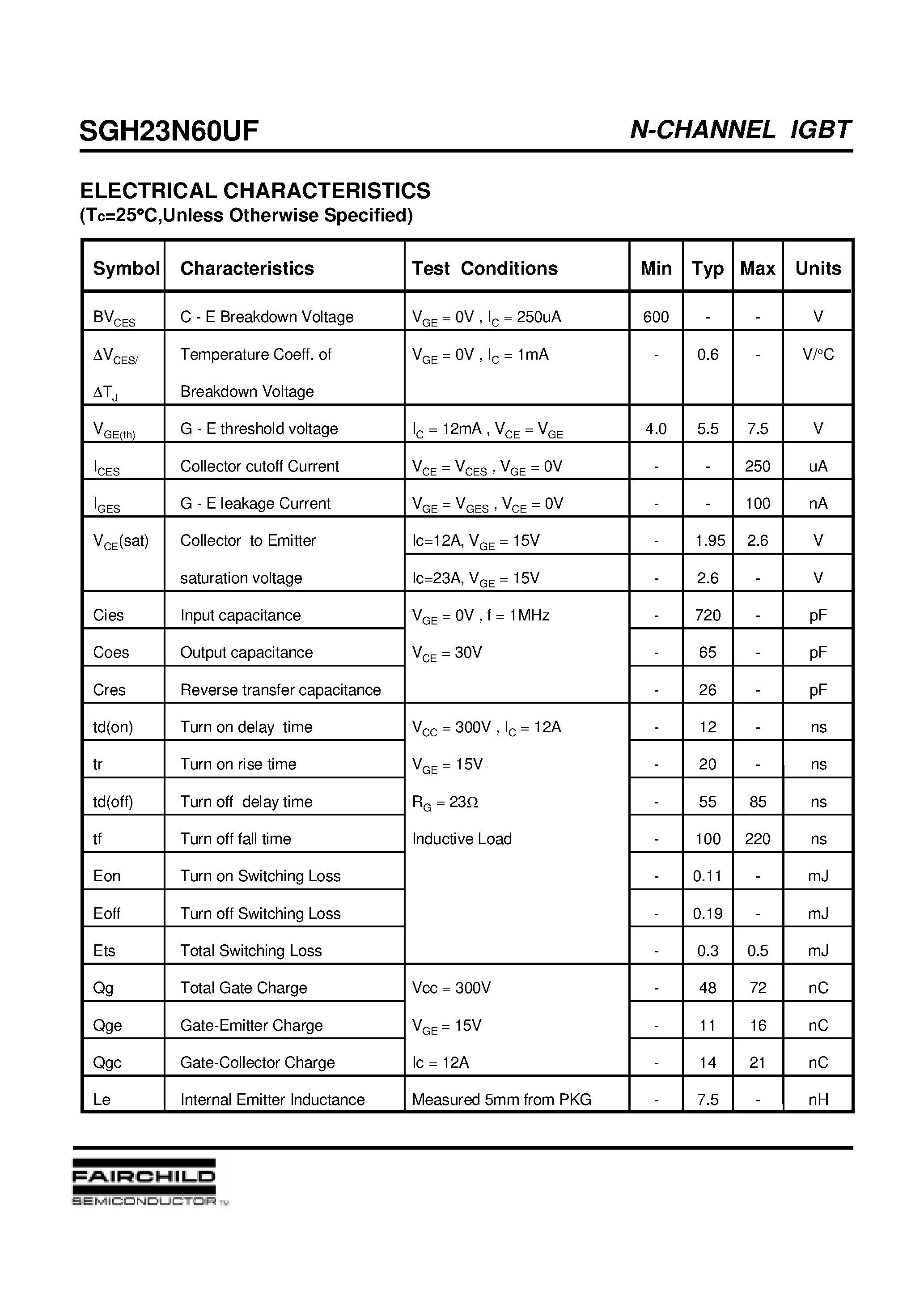 Datasheet SGH23N60UF page 2 Datasheet SGH23N60UF - N-CHANNEL IGBT page 2