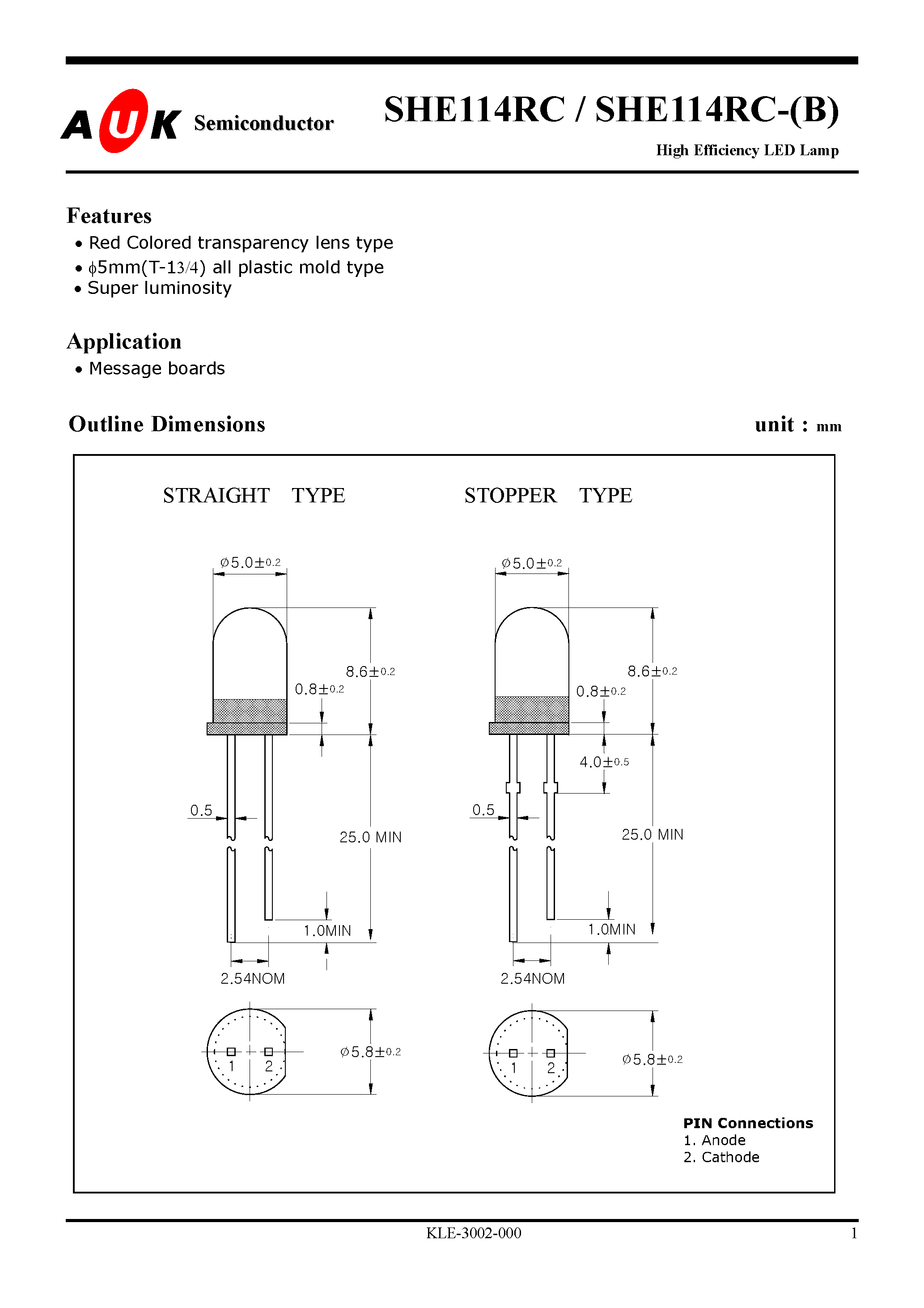 Даташит на микросхему SHE114RC-(B) страница 1 Даташит SHE114RC-(B) - High Efficiency LED Lamp страница 1