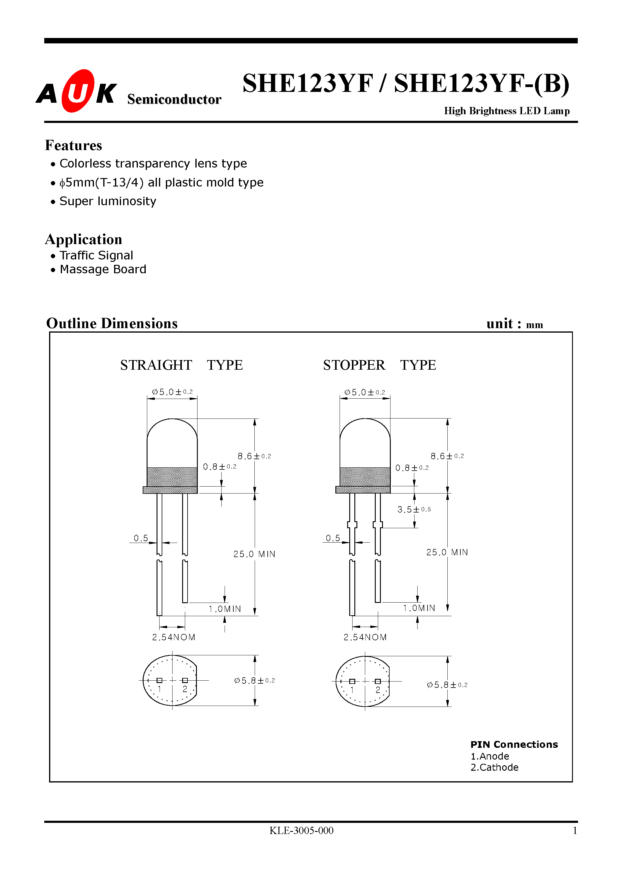 Даташит SHE123YF-(B) - High Brightness LED Lamp страница 1