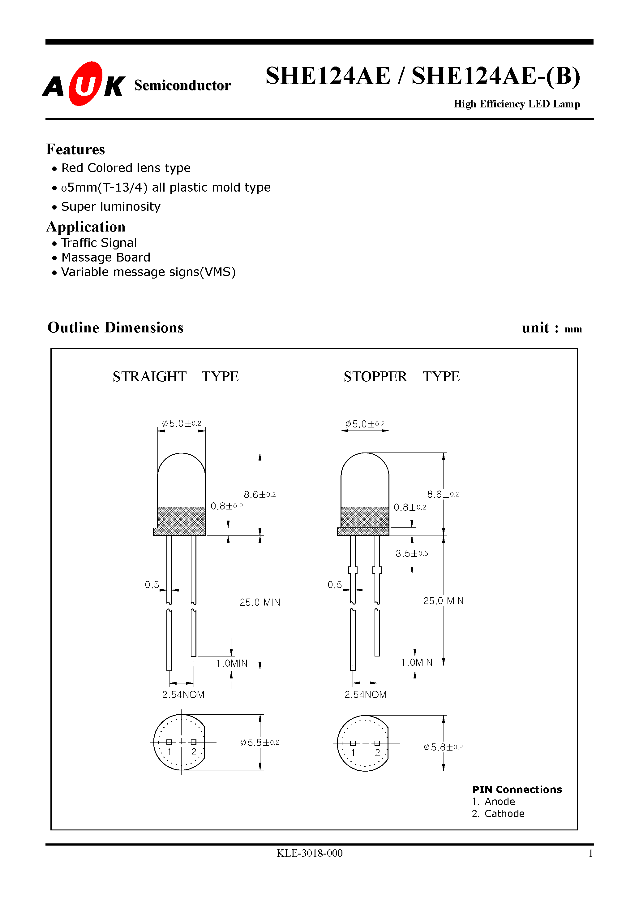 Даташит на микросхему SHE124AE-(B) страница 1 Даташит SHE124AE-(B) - High Efficiency LED Lamp страница 1