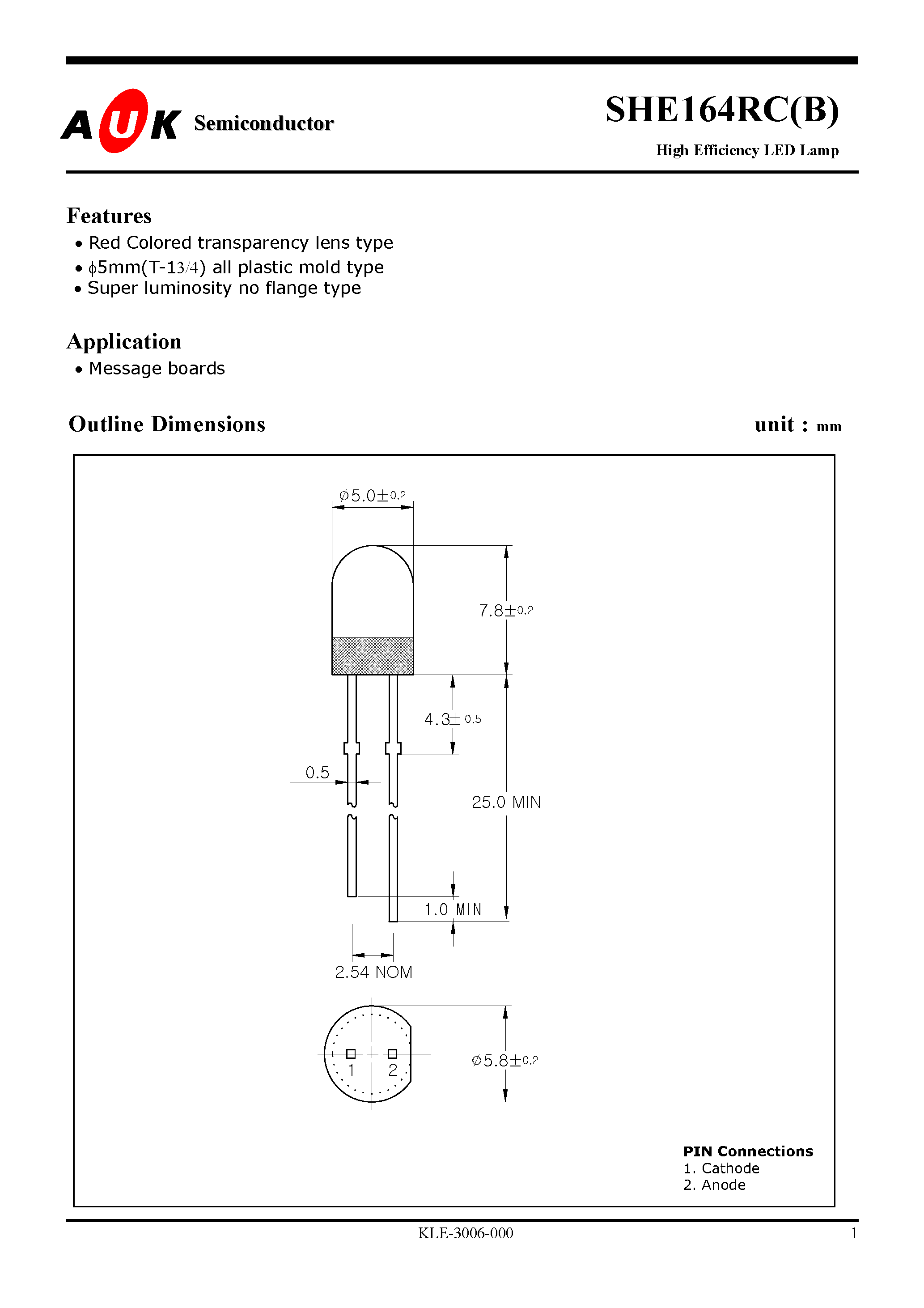 Даташит на микросхему SHE164RC(B) страница 1 Даташит SHE164RC(B) - High Efficiency LED Lamp страница 1